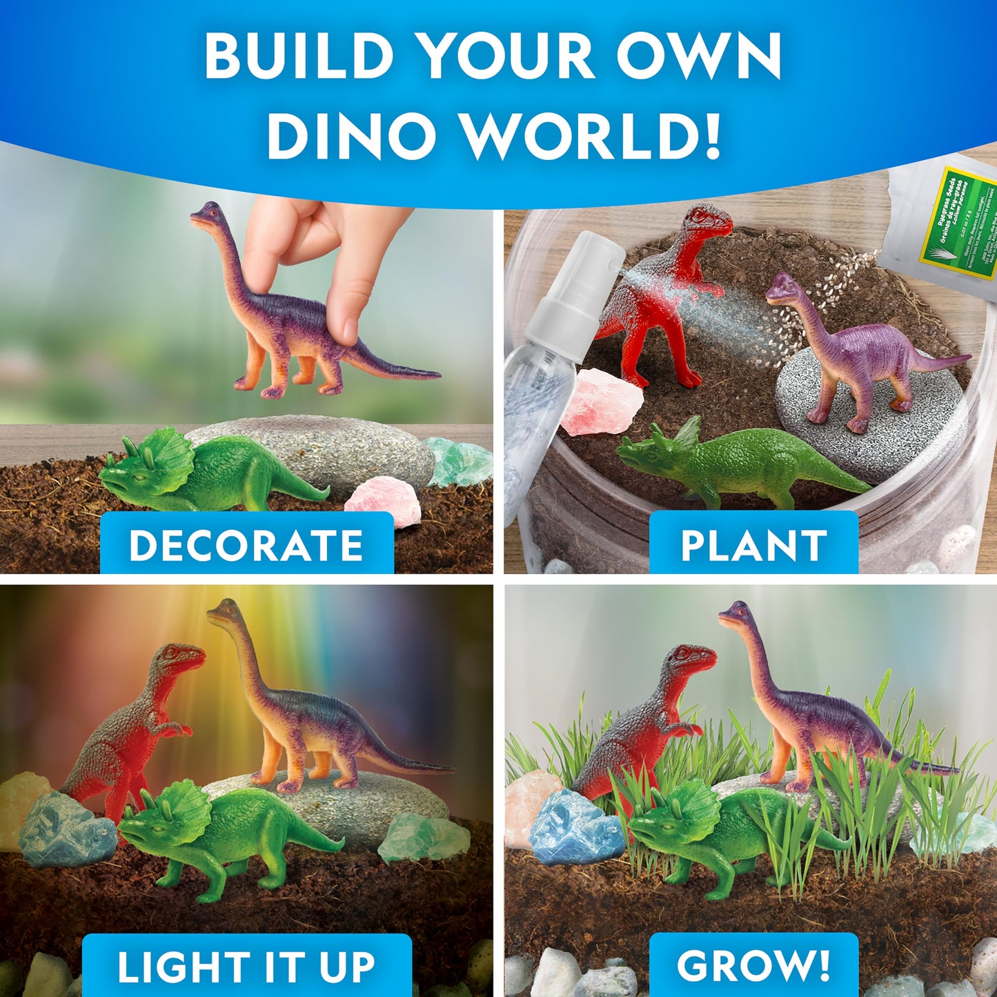 National Geographic Dinosaur Terrarium Kit for Kids – Multicolor Light-Up Terrarium, Build a Dino Habitat with Real Plants & More, Science Kit, Dinosaur Toys for Kids