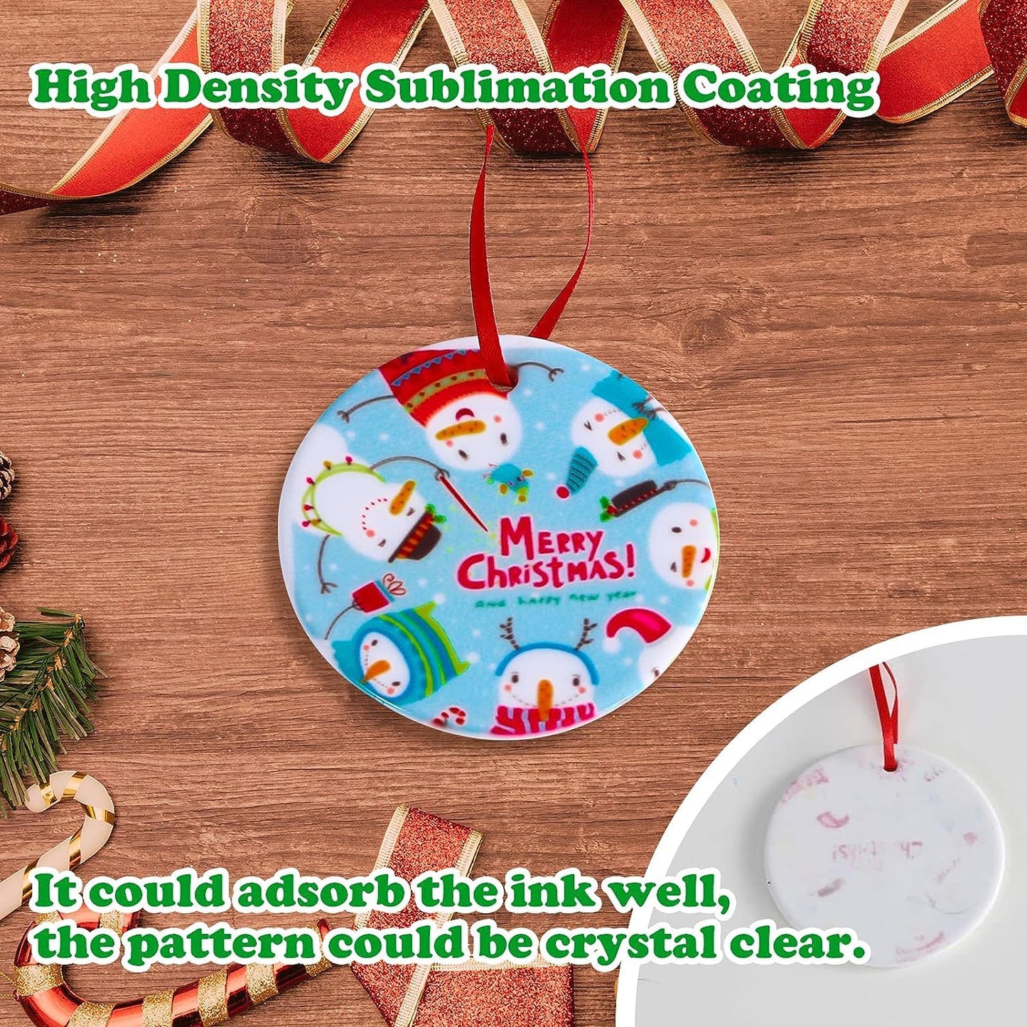 Ceramic Sublimation Ornaments Blank Christmas Personalized Ornament 30 PCS 3.5 Inch Round White Bulk DIY Chritsmas Tree Decoration