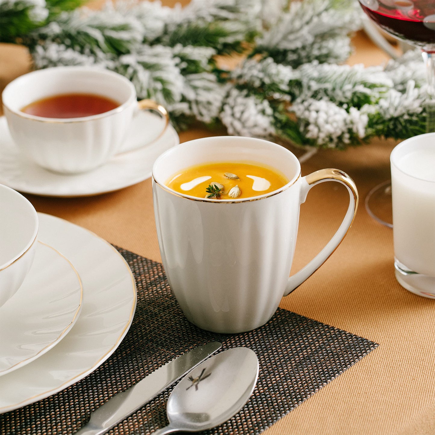 BTaT- White Coffee Mugs with Gold Rim, Set of 12, 12oz, Porcelain Coffee Mugs for Coffee Mug Set, Mothers Day Gift