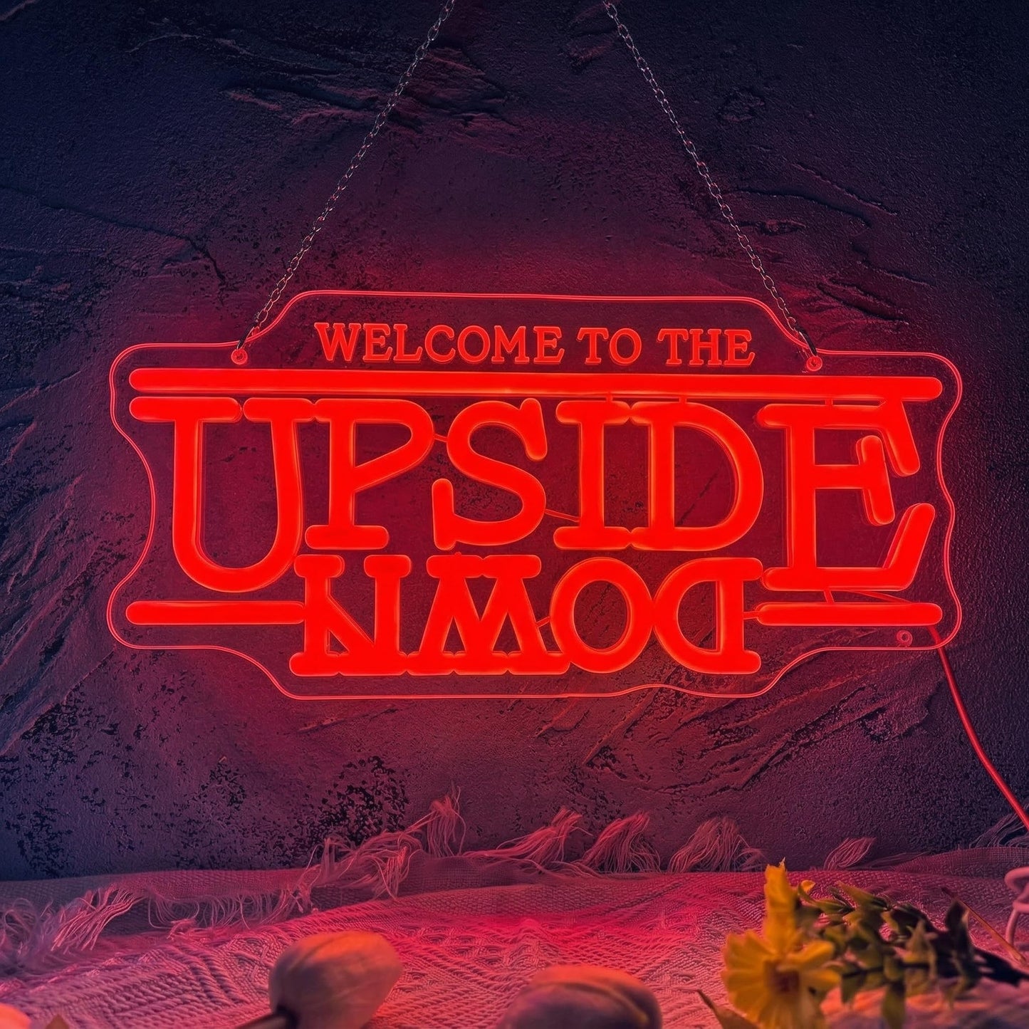 Jesalah Welcome To The Upside Down Neon SignLED Sign – "World Upside Down" Retro Sci-Fi Wall Light with Chain & Mounting Kit, 16.5"x12.5", USB Powered for Bedroom, Game Room & Bar Decor