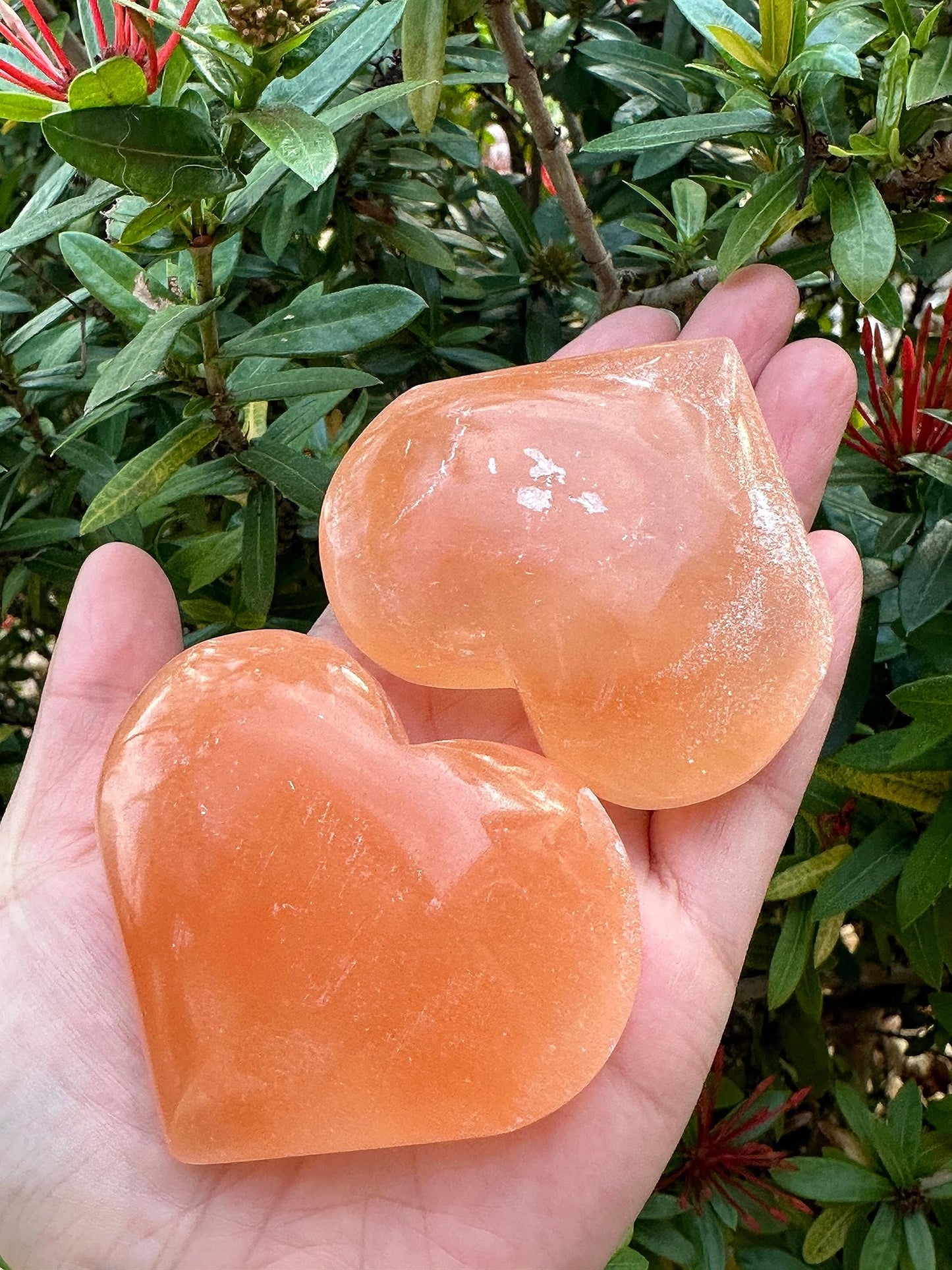 Orange Selenite Gemstone Hearts, Polished Orange Selenite Puffy Hearts, Orange Selenite Crystal Palm Stone, Orange Selenite Healing Crystal Hearts (1 Heart)