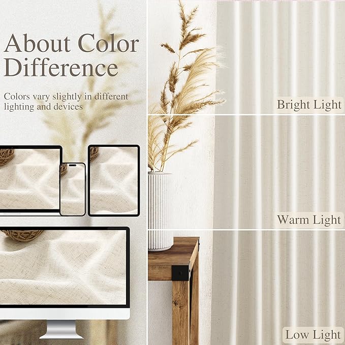 Nanspring Warm Beige Linen Curtains 108 Inches Long for Living Room Bedroom 2 Panels Set Extra Long Back Tab Curtain Light Filtering Sheer Drapes Floor to Ceiling Curtain for Large Windows 52x108