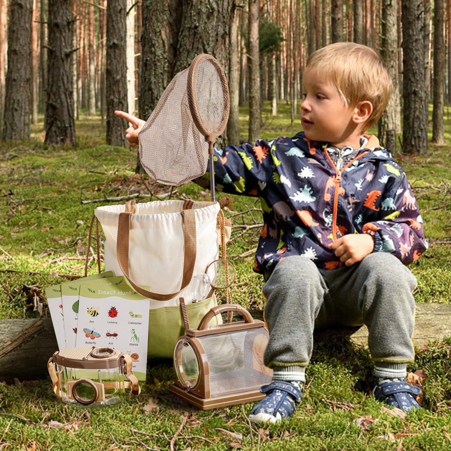 ROBOTIME Kids Explorer Kit, Outdoor Bug Catcher Kit for Kids with Magnifying Glass & Butterfly Net, Fun Bug Catching Kit for Backyard & Camping, Bug Catcher for Boys & Girls 3-12