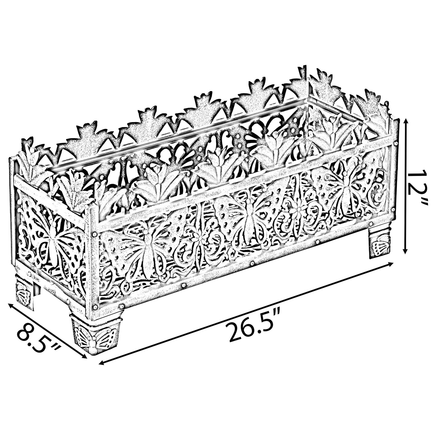 Outdoor Living Butterfly Rectangle Plant Stand, Flower Planting Pot, Antique Green