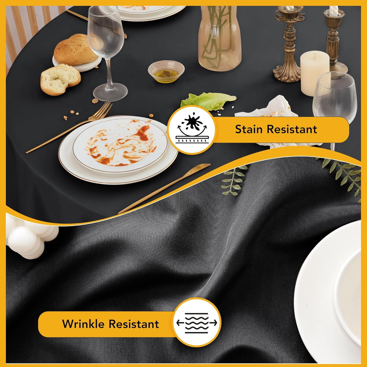 10-Pack Black Round Tablecloths, 84 Inches, Stain-Resistant Polyester for 3-5 Ft Round Tables - Washable Table Covers for Weddings, Banquets, Birthday Parties, Events