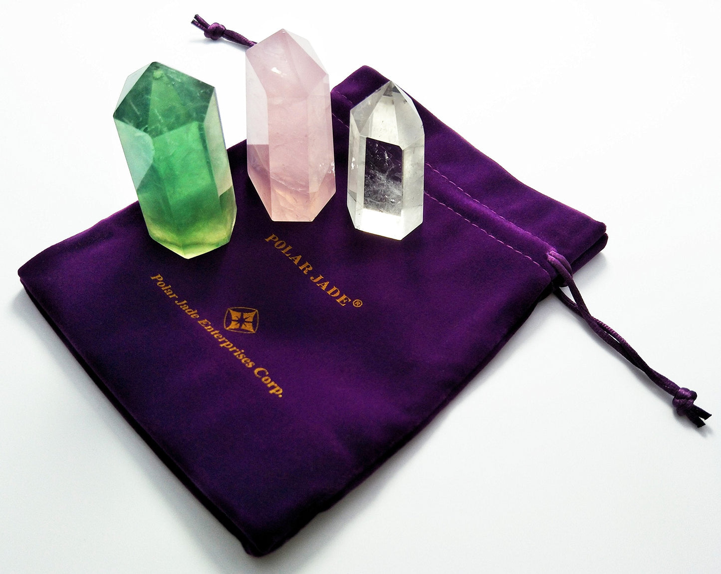 Set of 3 Healing Crystal Wands of 3 Stones, Rose Quartz, Clear Quartz, Fluorite, Pointed & Faceted Prism Bars for Reiki Chakra Meditation Therapy Deco