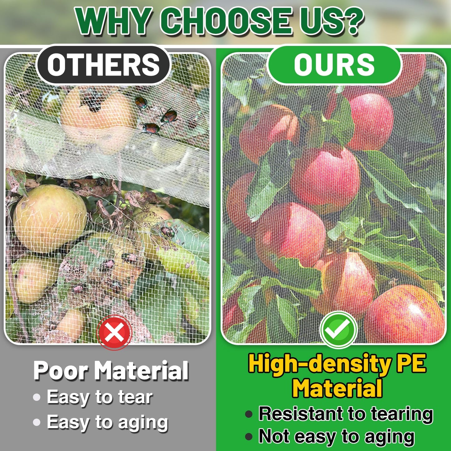 Easy Installation Fruit Tree Netting with Zipper & Drawstring - 8.2x6.6ft Ultra Fine Mesh Garden Protection Screen to Protect Pear Peach Apple from Bird Insect Bug Cicada Deer Squirrel