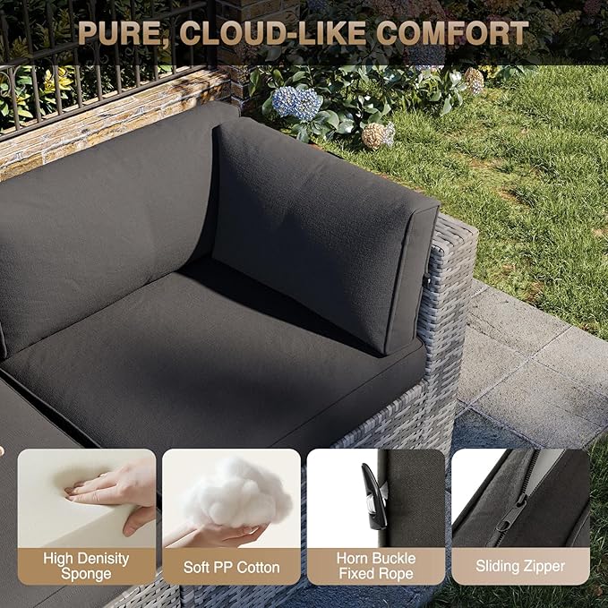 Aoxun Patio Furniture Sets, 12-Piece Outdoor Patio Furniture with 44'' Propane Gas Firepit Table, Wicker Outdoor Conversation Set Sectional Sofa for Backyard, Poolside, Garden