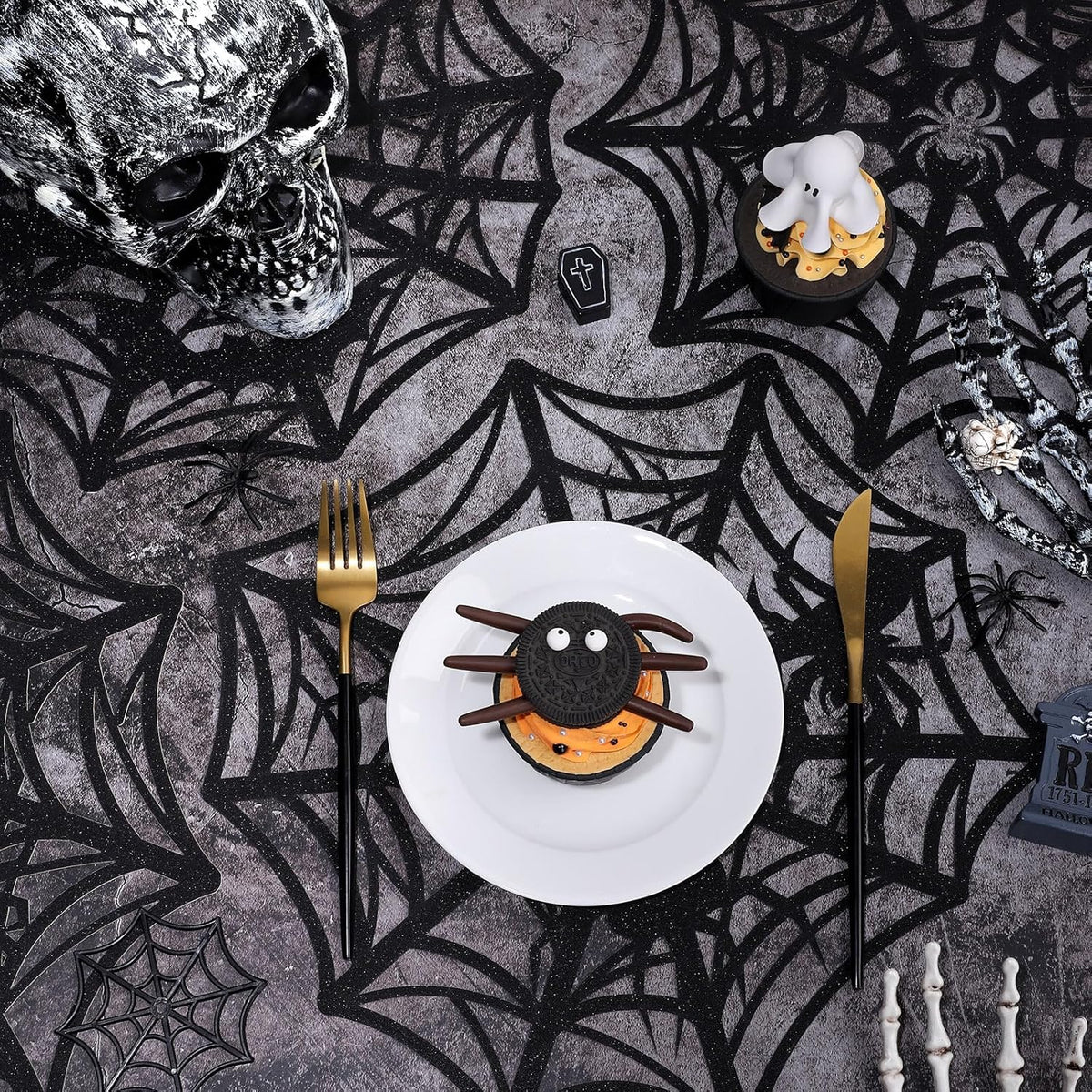 60Pcs Halloween Disposable Paper Placemats Glitter Black Spider Web Dining Table Mat Place Mats for Trick or Treat Party Home Table Setting, 13 x 13 Inch