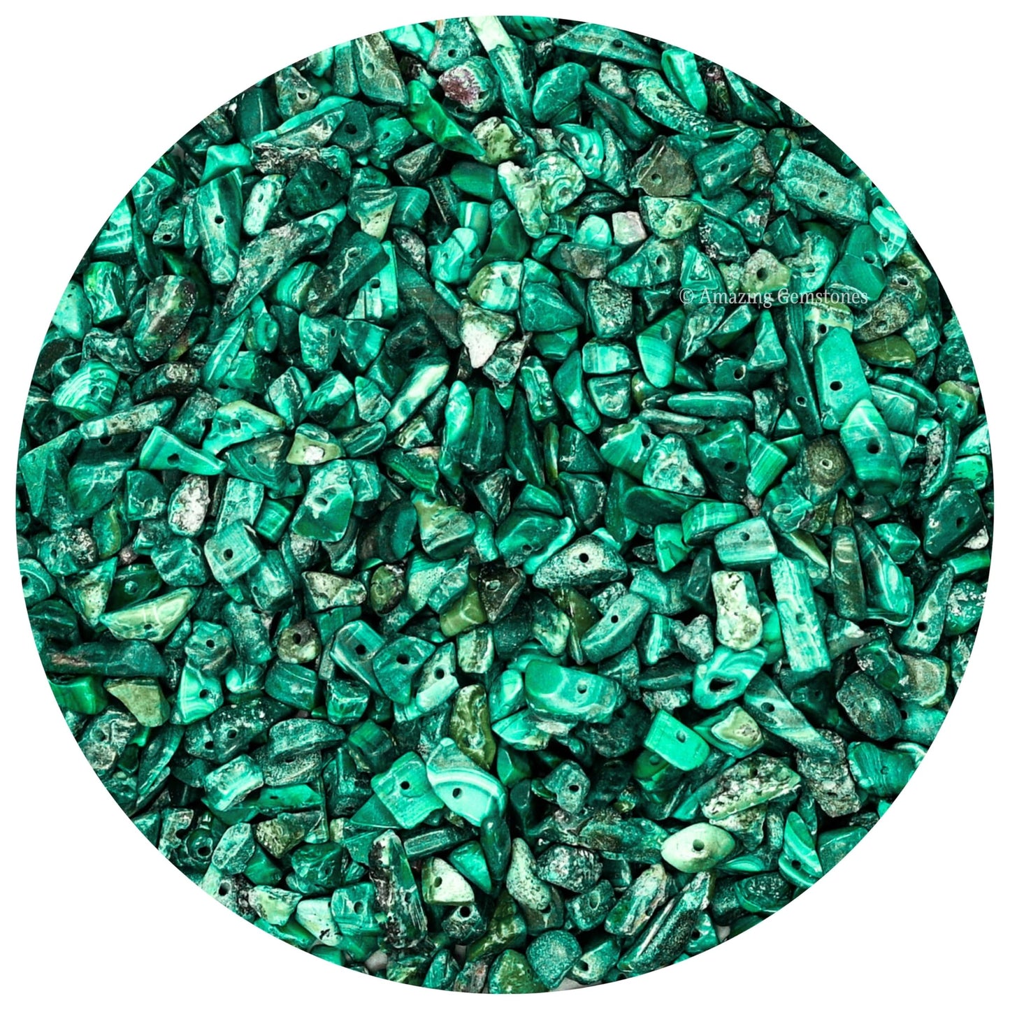 Malachite Pre Drilled Crystal Crushed Chips Beads for Bracelets Making, DIY Handmade Natural Healing Crystals (25 Inch Strand)