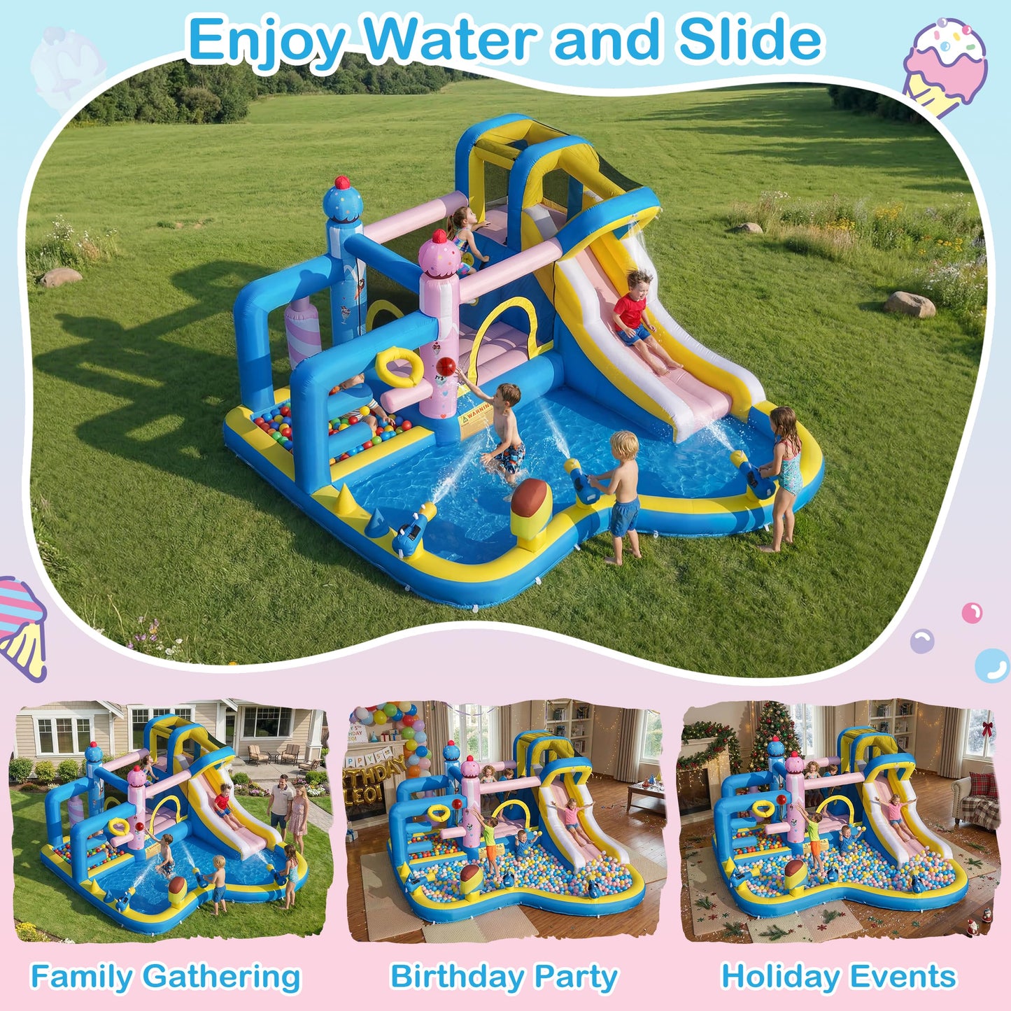 TOAOB Inflatable Water Slide for Kids 3-12: Blow Up Bounce House Backyard Water Park with 480W Blower- 10 in 1 with Pool for Outdoor Birthday Party
