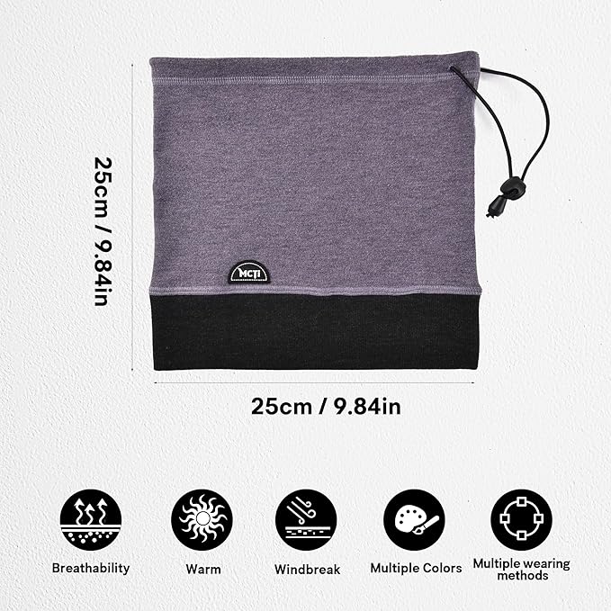 MCTi Neck Gaiter Warmer Winter Fleece Scarves Beanie Hat for Skiing Cycling Elastic Closure