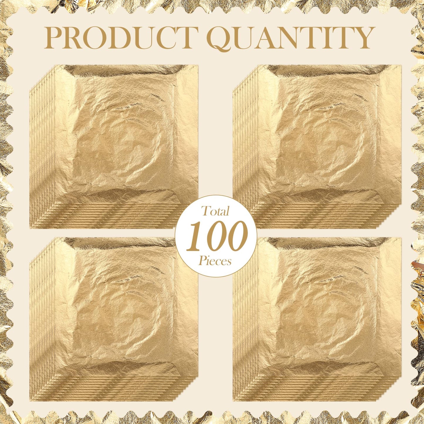 Bememo 300 Pcs Gold Leaf Sheets Imitation Gold Foil Paper Sheets for Arts, Gilding Crafting, Painting, Picture Frames, Projects, Furniture Decoration, 5.5" x 5.5"