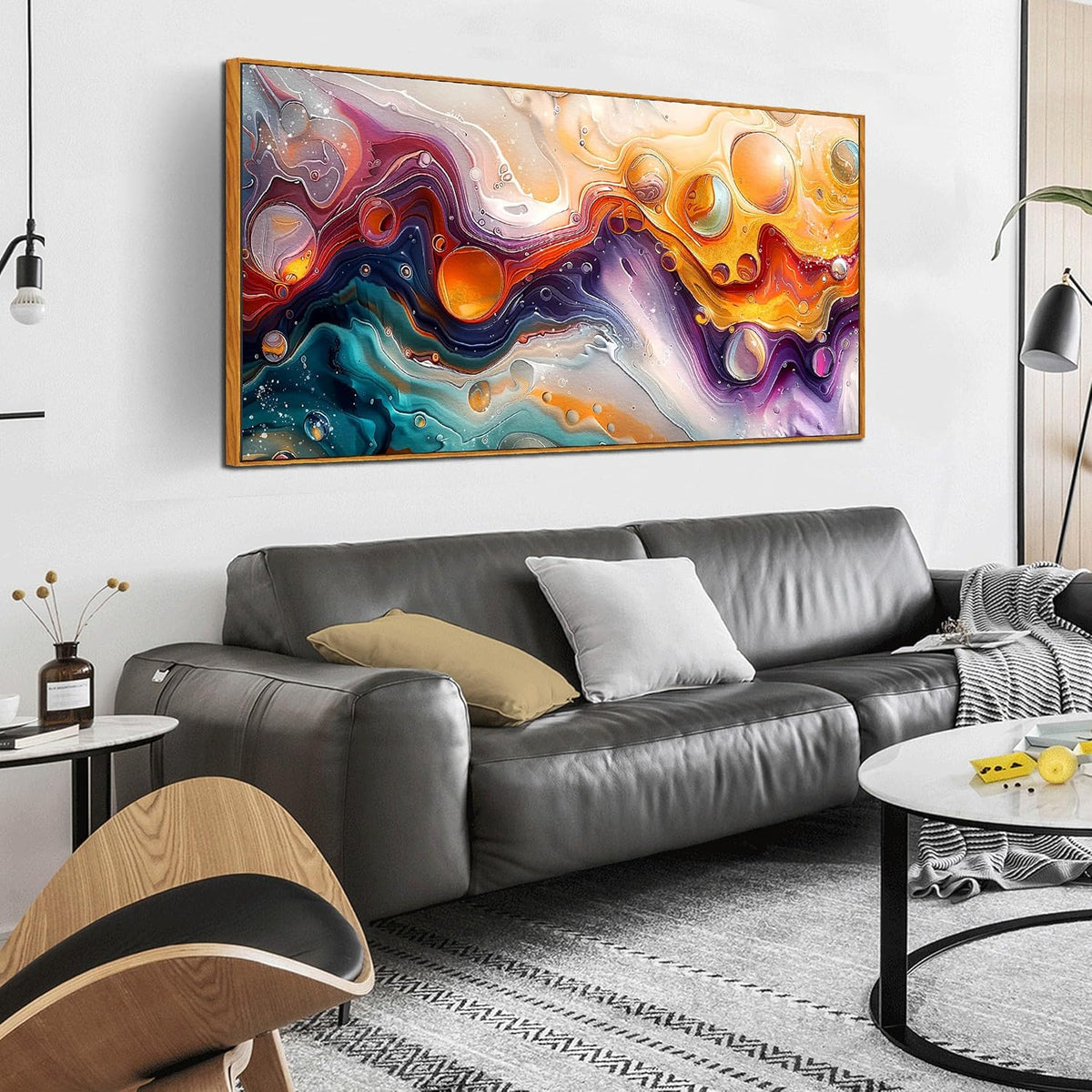 ZHAOSHOP Abstract Living Room Pictures Wall Decor - Modern Colorful Wall Art for Bedroom - Wooden Framed Wall Art for Office Size 24"x 48"