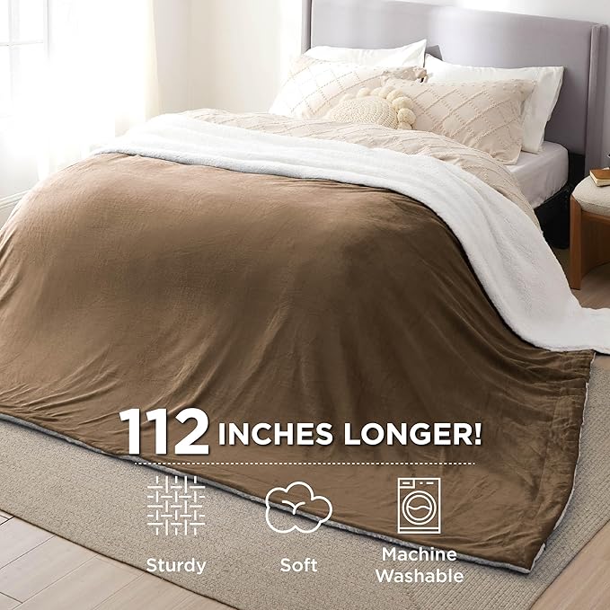 Bedsure Sherpa Fleece Oversized Cal King Blankets for Bed - Thick and Warm, Soft Fuzzy Plush Large Blanket for Winter, Camel, 112x98 Inches