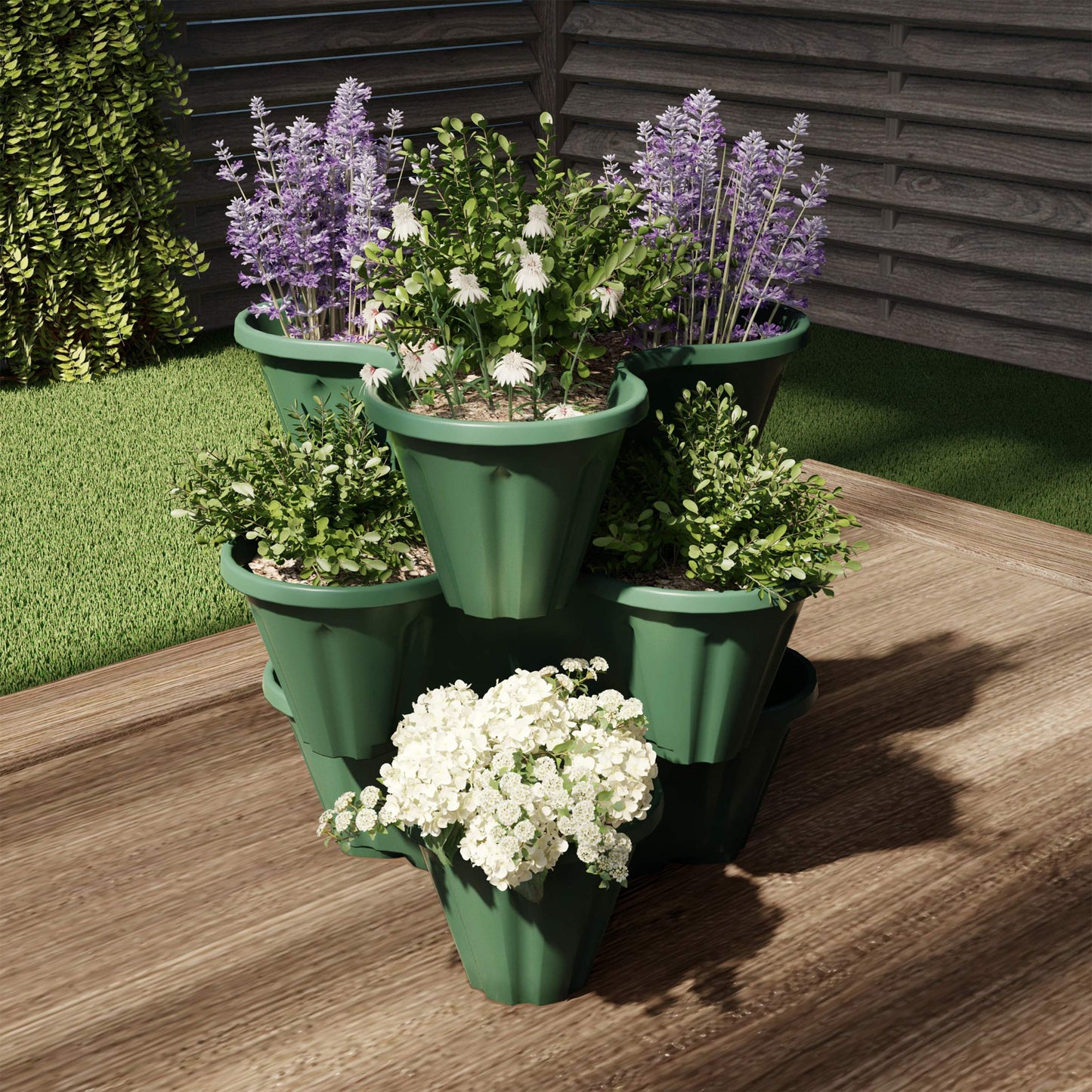 Set of 3 Stacking Planter Tower - 3-Tier Space Saving Flower Pots - Indoor/Outdoor Vertical Herb and Vegetable Planter by Pure Garden (Hunter Green)