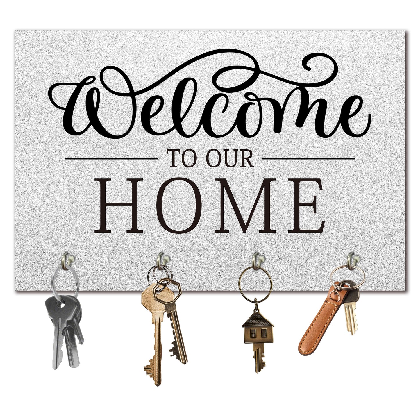 Rdtcgvss 9" x 6" Gray Solid Wood Wall-Mounted Key Holder - Welcome to Our Home - with 4 Metal Hooks for Easy Hanging, Suitable for farmhouses, Homes, bedrooms, Wall Decorations & Gifts (1 Pcs) - A08