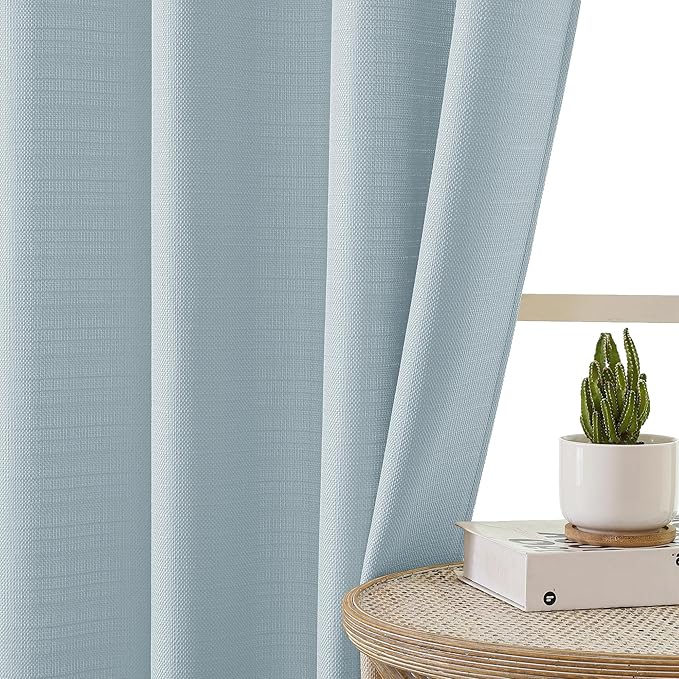 Chyhomenyc Curtains 30 Inch Length, Faux Linen Textured Small Cafe Curtains, Light Filtering Short Curtain for Bathroom Window, 30x30 Inch, 2PCS, Aqua with Greenish Tone