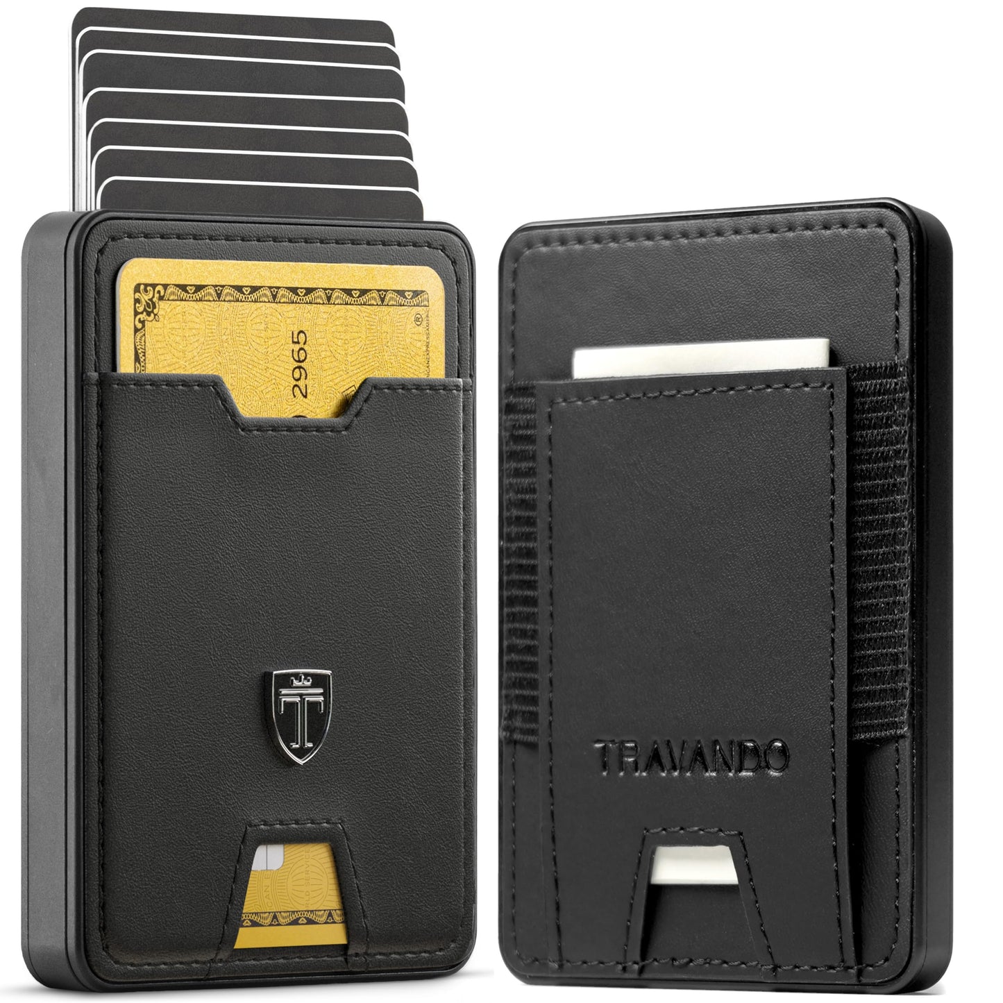 TRAVANDO Swype Slim Wallet for Men Metal RFID Blocking Mens Wallet Card Case (Real Leather Black)
