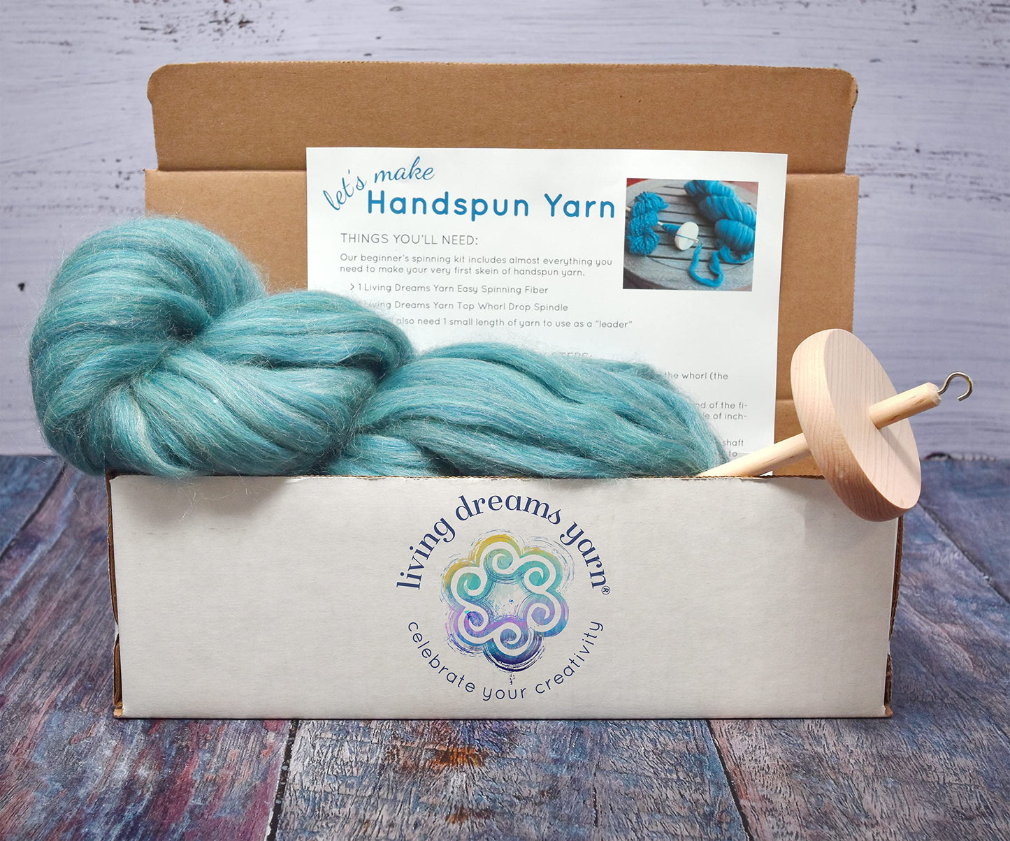 Learn to Spin - Beginner's Spinning Kit with Drop Spindle and Merino/Silk Blend Pencil Roving. Choose Your Color and Make Yarn! Color: Hydrangea