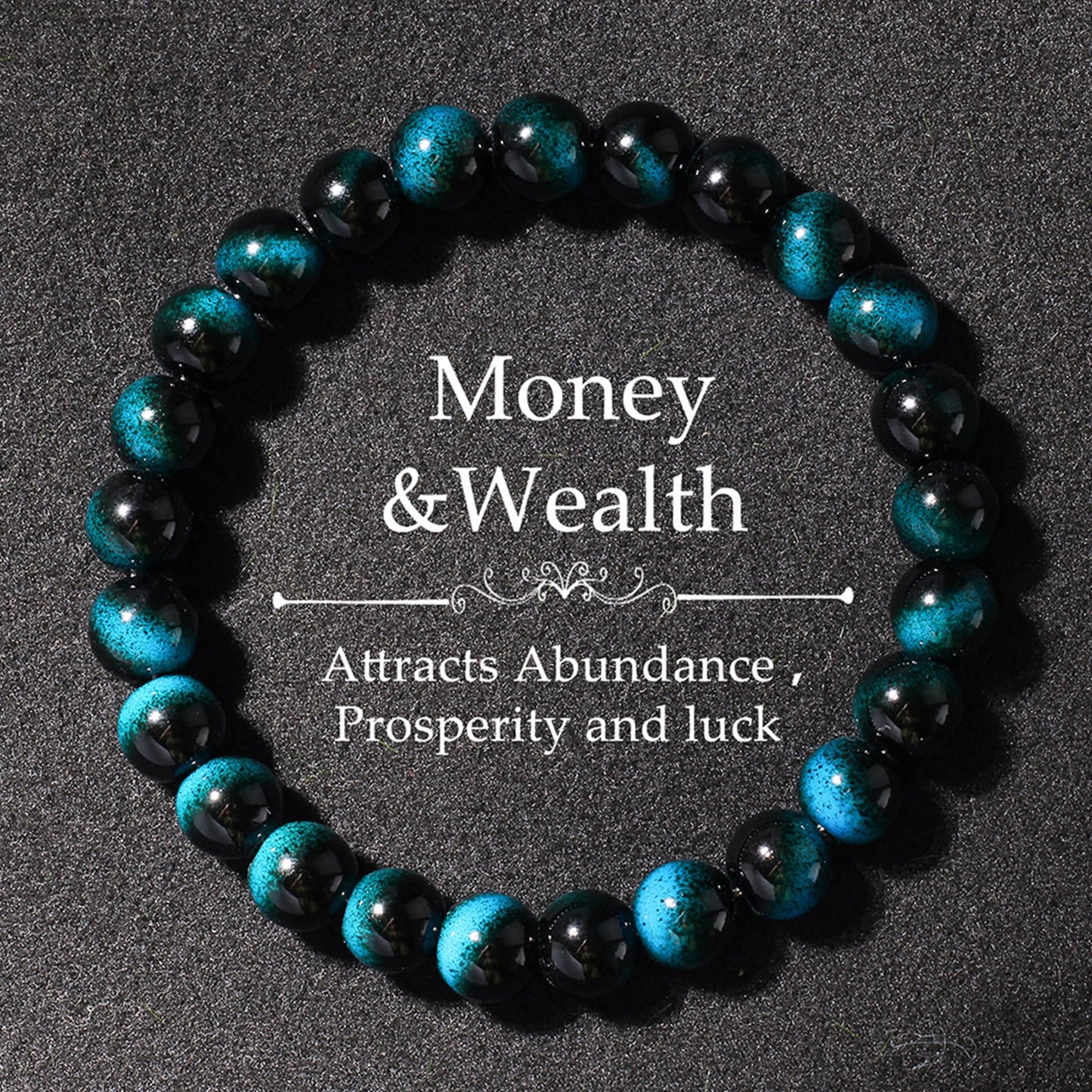 Cryhand Female 8mm Beaded Bracelets For Women Simulated Blue Tigers eye Bracelet for Men Handmade Lucky Money Stretchy Crystal Bracelets Best Gifts