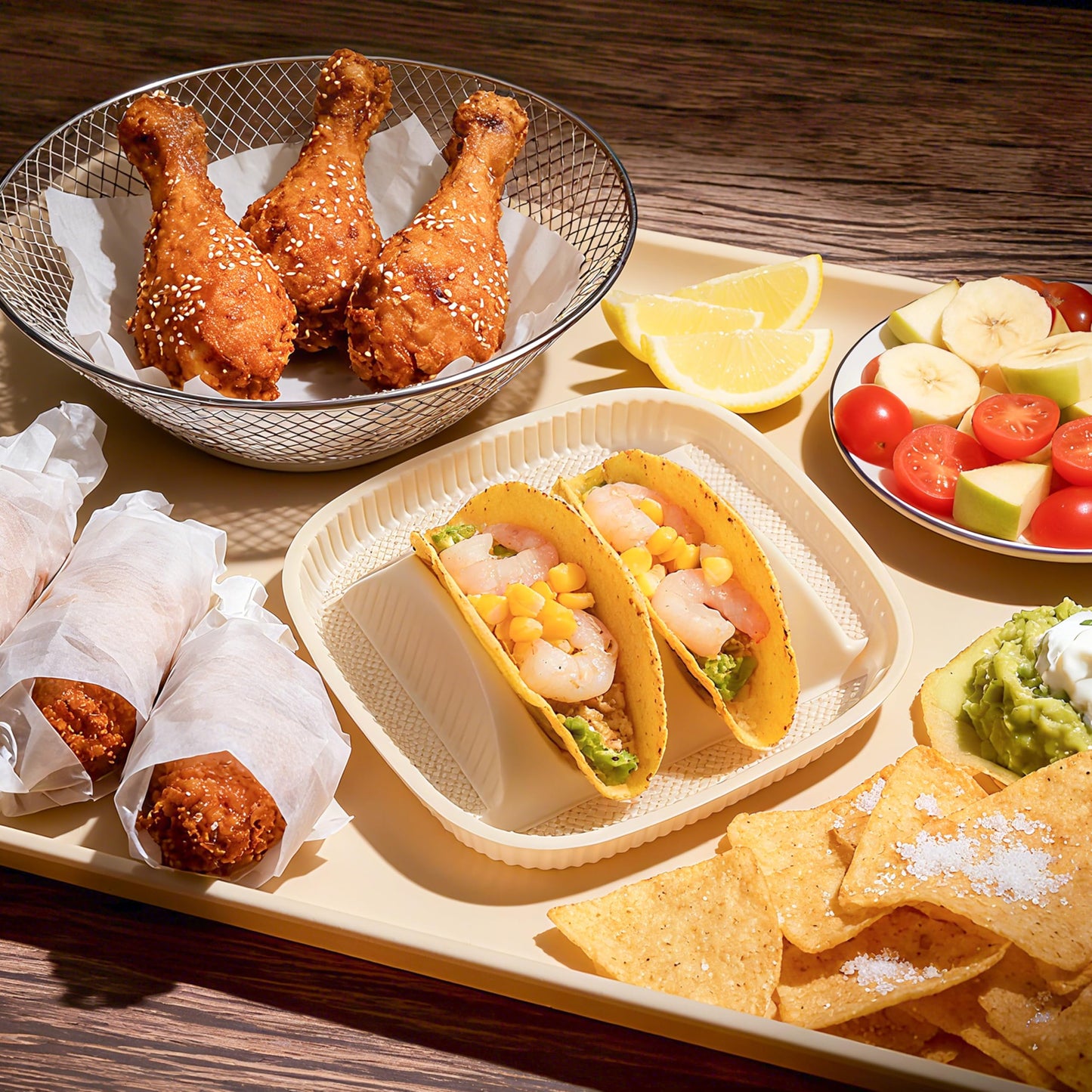 50-Pack Disposable Taco Plates for 2 Tacos - For Most 4-6 Inch Small Hard Shells - Biodegradable Cornstarch Holder Plates - Microwave Safe - Ideal for Fiesta, Bar, Party