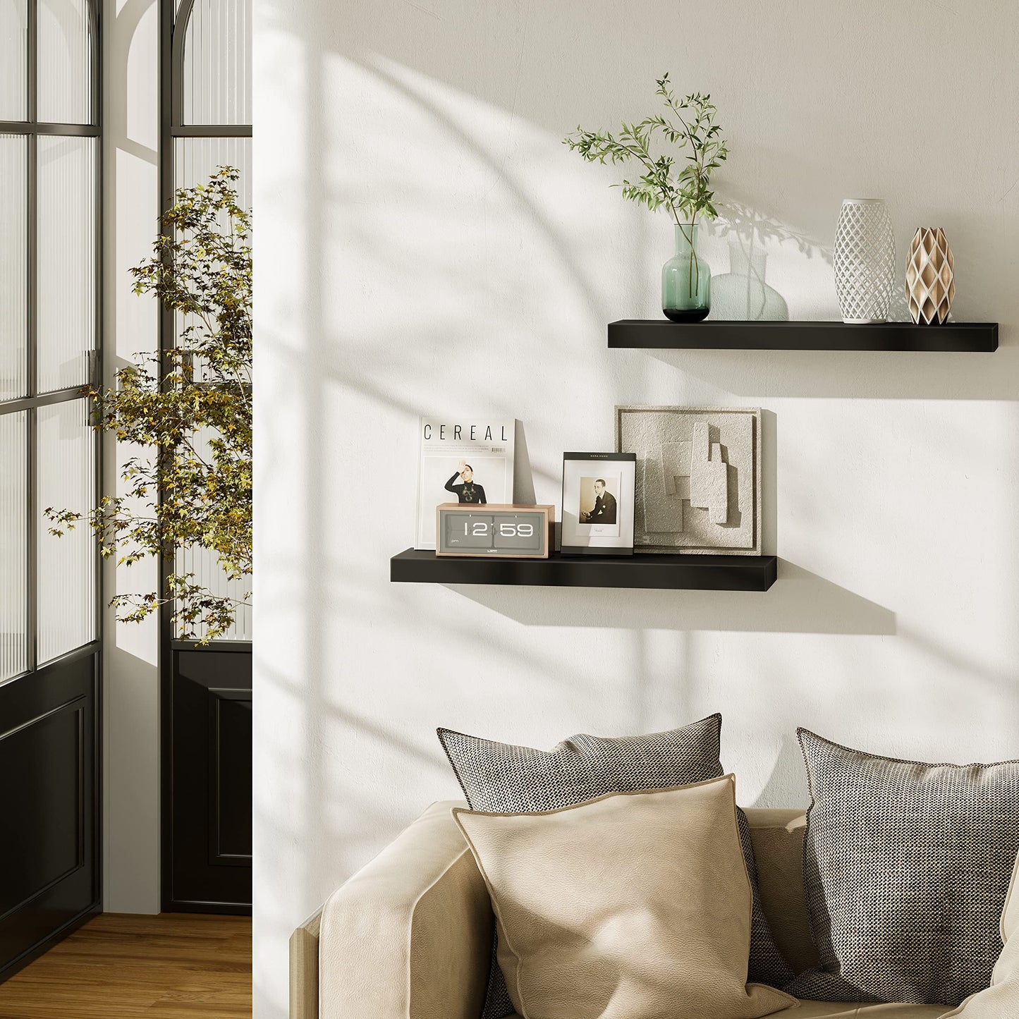 BAMEOS Floating Shelf,24 in Wall Shelf,Decor Wall Mounted Shelves,Hanging Shelf Set for Bathroom Kitchen Living,Kitchen,Room Bedroom Storage,Black