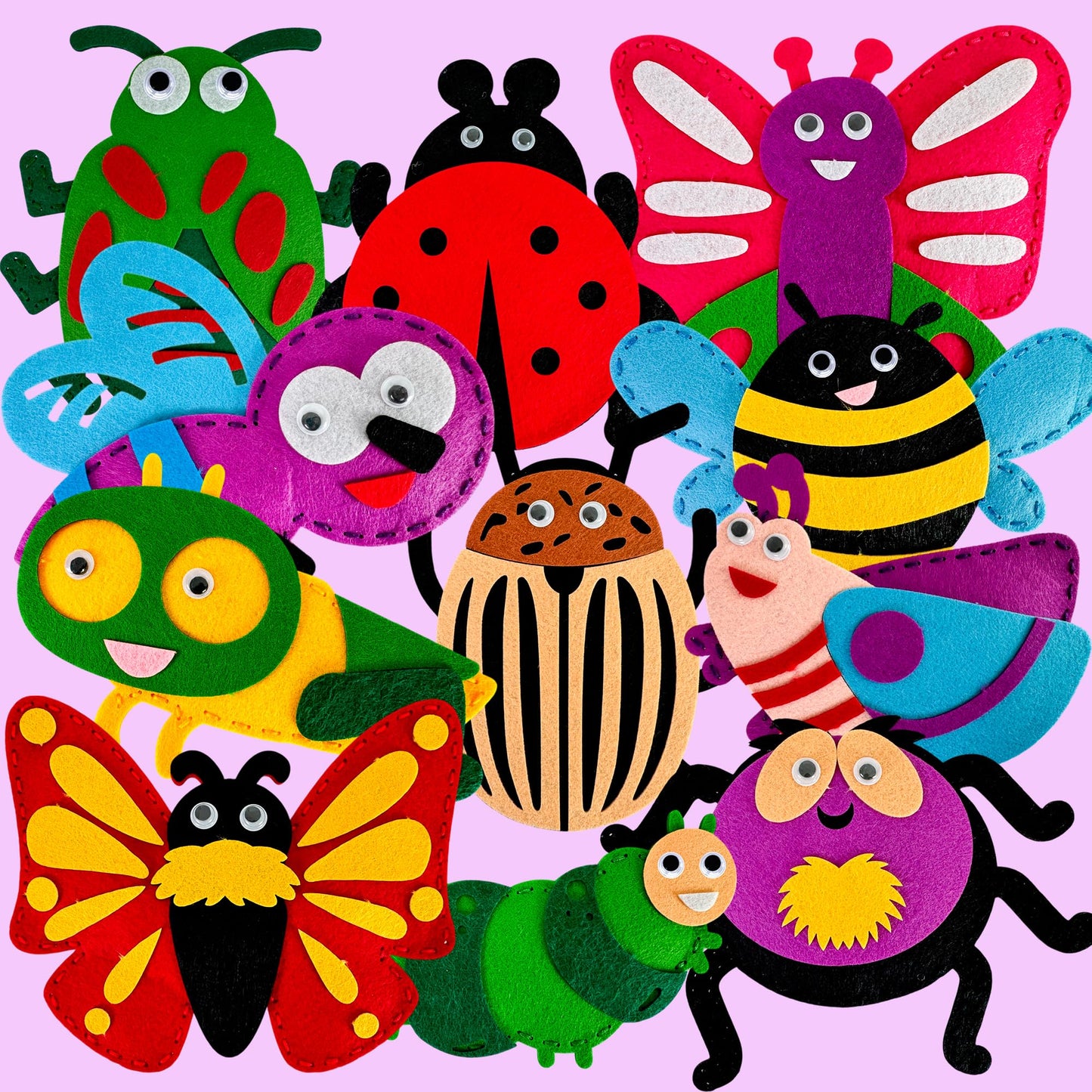 QUOKKA Kids Crafts Ages 4-8, DIY Beginner Needle and Thread Kit - 12 Bugs & Insects Sewing Kit Basic - Fun Art Crafts for Kids Ages 6-8 Girls Boys - Plastic Needles, Scissors - 6+ Year Old Girl Gifts
