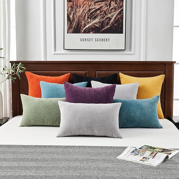 GAWAMAY Decorative Square Throw Pillow Covers 18"x18" Inch Set of 4, Super Soft Chenille Pillows Farmhouse Fall Pillowcase for Living Room Bedroom Sofa Couch Cushion Cover Purple 45x45cm (No Insert)