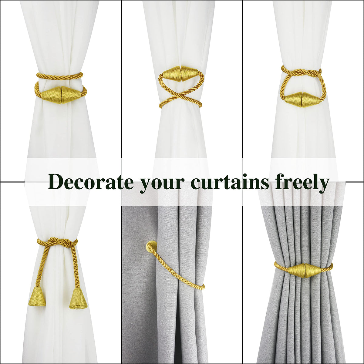 Magnetic Curtain Tiebacks Rope Decorative Holdbacks for Drapes Nieffeiy