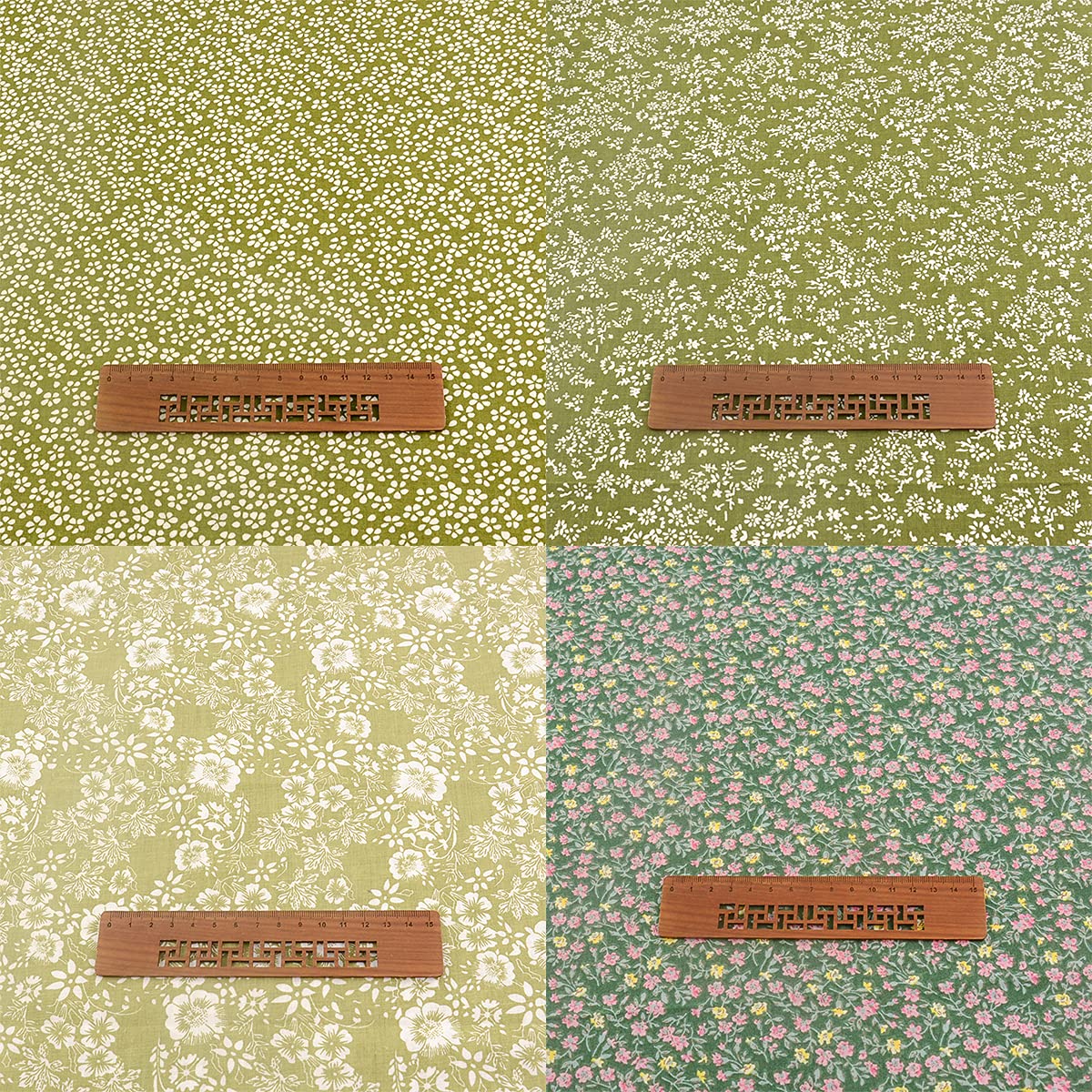 100% Cotton Fabric Bundle - 8 Pre-Cut Squares (20"x20"), Floral Pattern, Perfect for Beginners' Sewing, Quilting & Craft Projects - Green