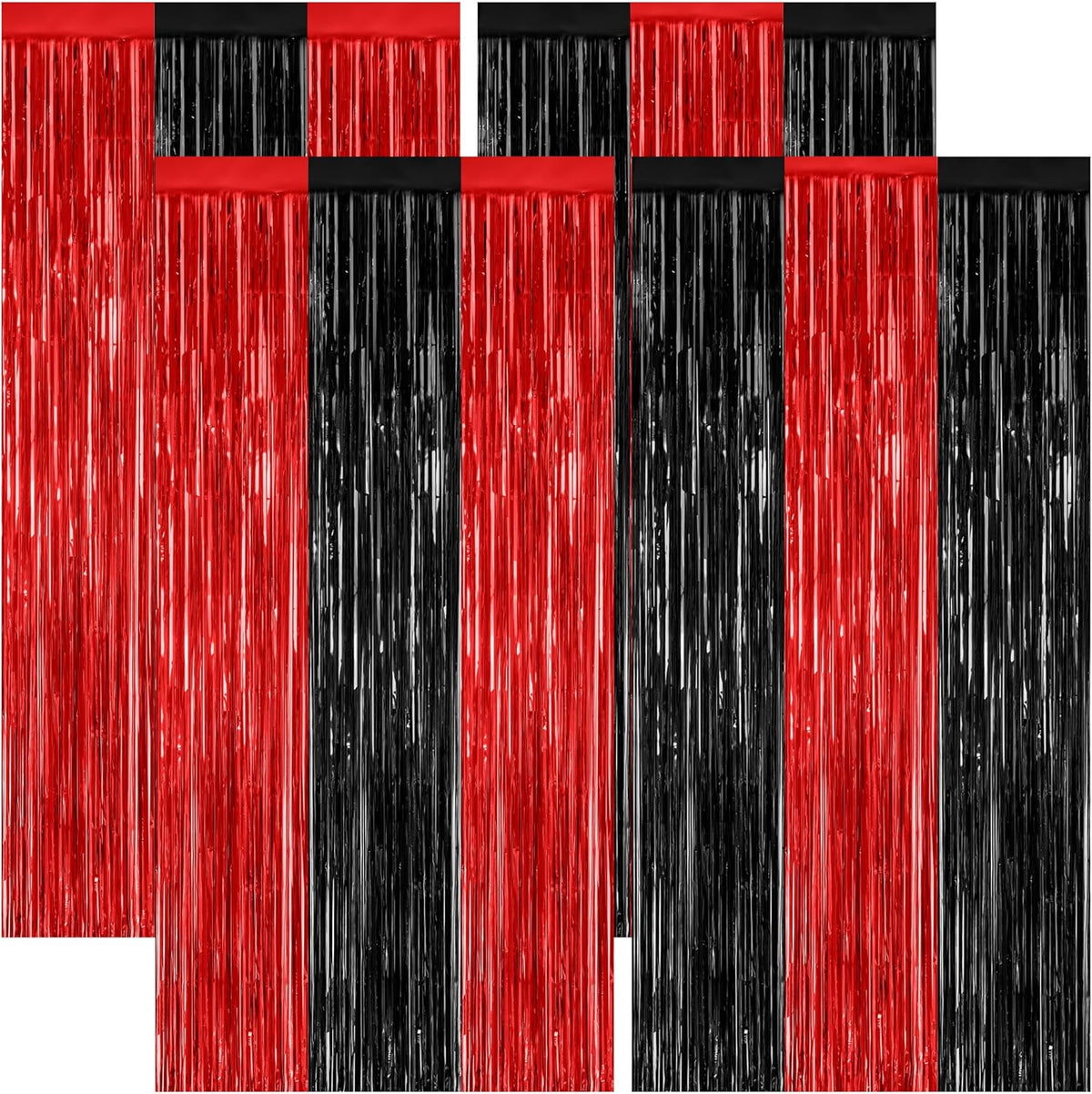 4 Pack Halloween Wall Backdrop, 3.28 FT x 7.05 FT Red and Black Party Streamer, Metallic Tinsel Curtains Fringe Backdrop Foil Streamer, Halloween Hanging Decor Casino Theme Party Decorations