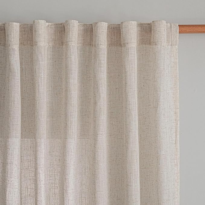 MYSKY HOME Boho Curtains 72 Inch Length, Natural Linen Semi Sheer Drapes for Window Decoration Door Curtain Panels Privacy Shade Burlap Farmhouse Rustic Style for Doorways, 50" x 72", 2 Panels