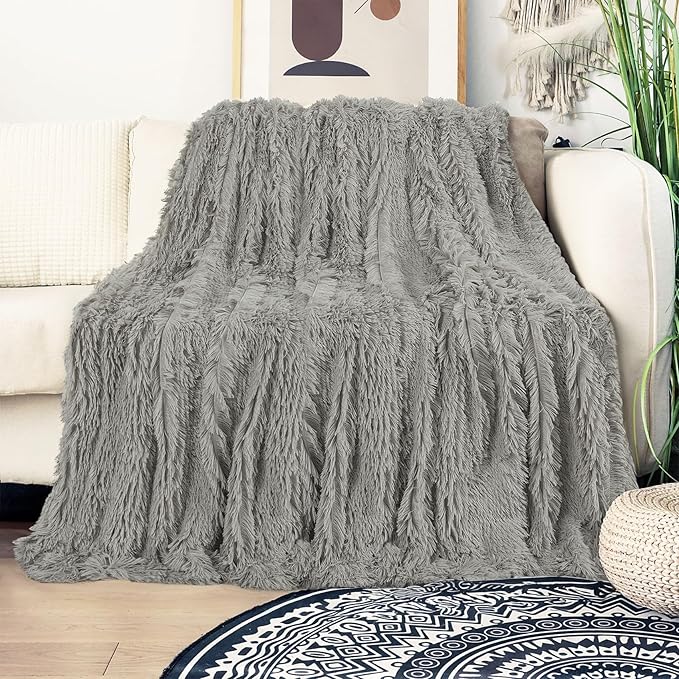 Tuddrom Decorative Extra Soft Faux Fur Blanket Twin Size 70" x 78",Solid Reversible Fuzzy Fluffy Cozy Plush Fleece Comfy Microfiber Blanket for Couch Sofa Bed,Quiet Grey
