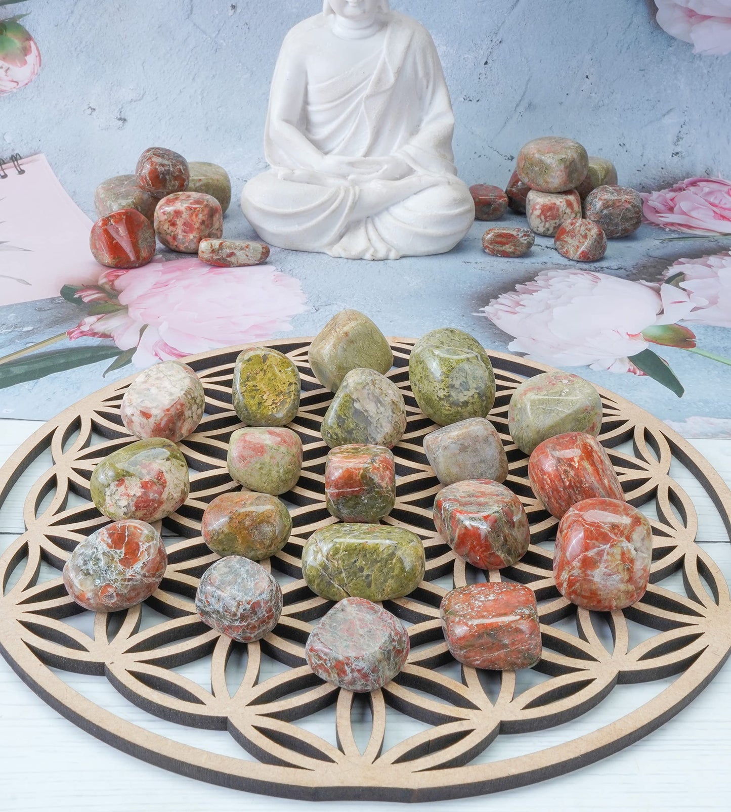 Crocon 1LB Unakite Tumbled Stones and Crystals bulk 2000+ Carats Natural Crystal Kit for Reiki Healing Crystal Polished, Tumble Stones, Chakra Balancing, Reiki Gift, Home Decor Size : 20-25 mm