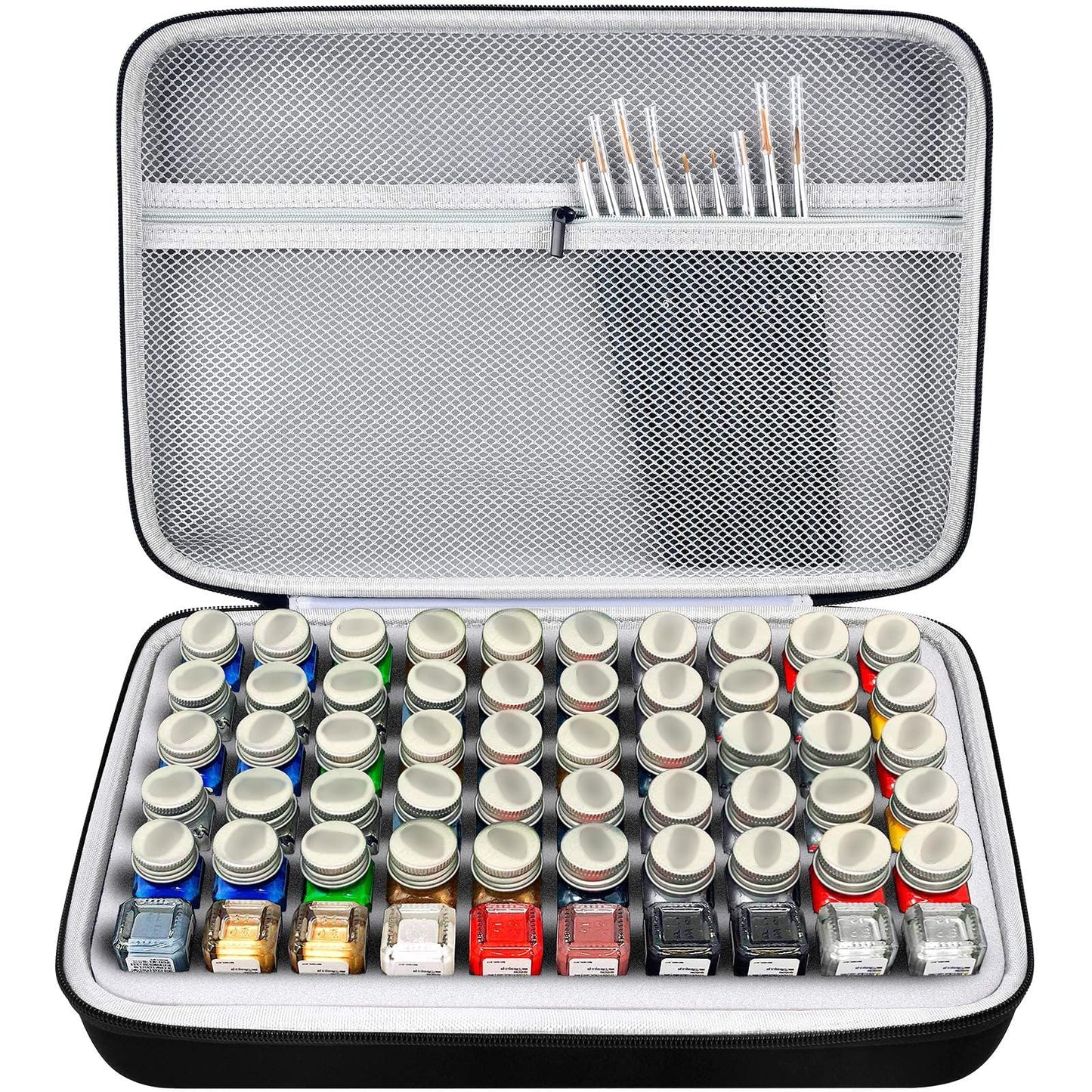 Storage Case For Testors Paint Set Model Paint, Holds 60 Bottles with 9 Detail Brushes, Paint Organizer Carrying Bag for Model Builders, Miniature Painters, Home Travel Workshop, Box Only, Grey