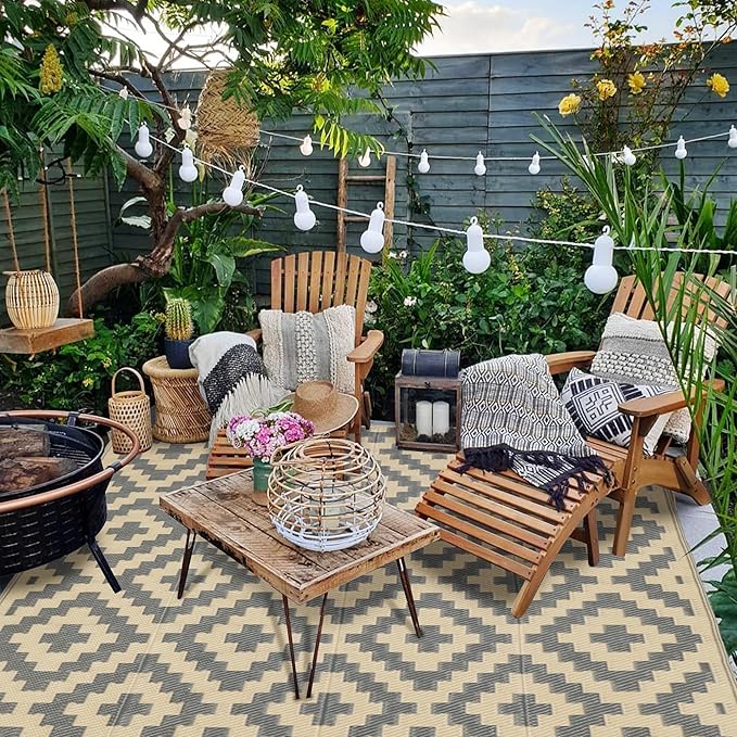 SAND MINE Reversible Mats, Plastic Straw Rug, Modern Area Rug, Large Floor Mat and Rug for Outdoors, RV, Patio, Backyard, Deck, Picnic, Beach, Trailer, Camping, Grey & Tan, 5' x 8'
