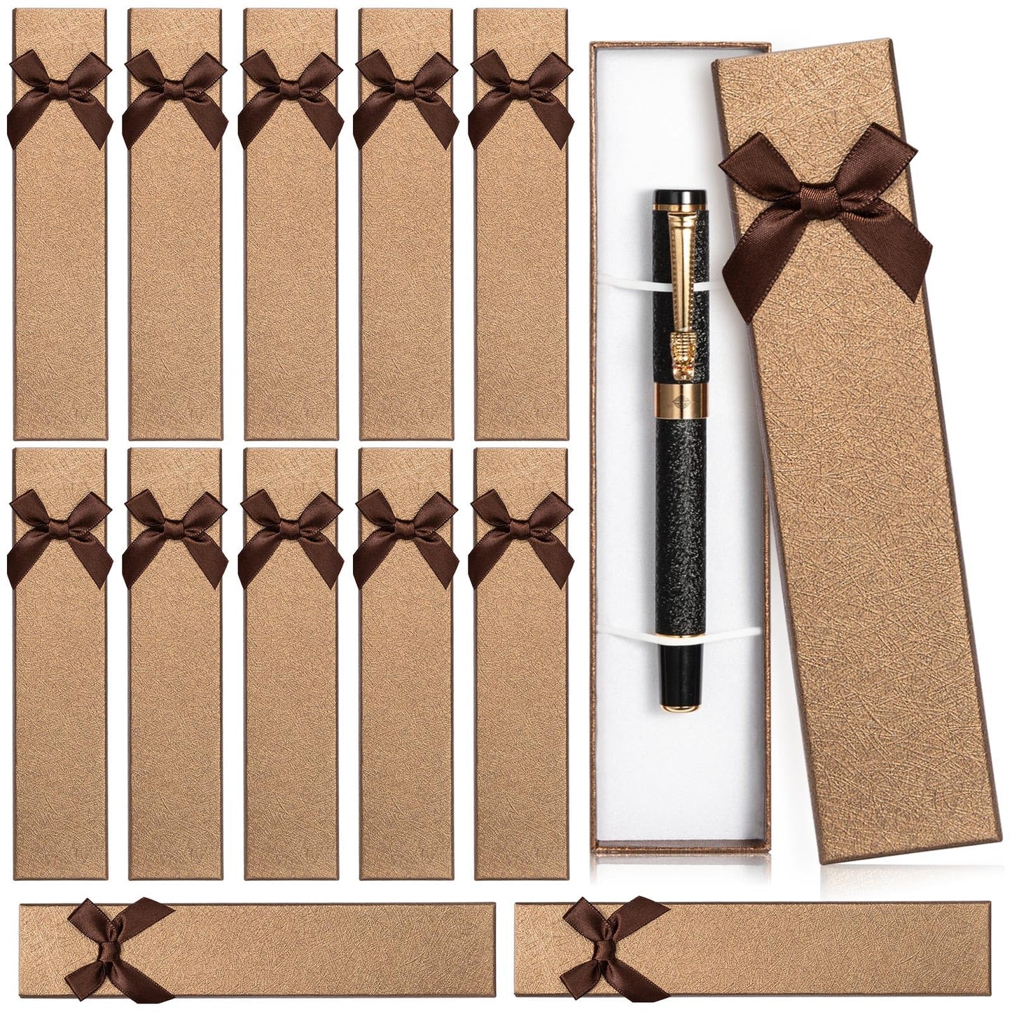 12PCS Empty Pen Presentation Box, Ink Pen Display Boxes Bulk, Brown Cardboard Pen Case, Ballpoint Fountain Pen Jewelry Display Box, Gift Collection Case for Classroom Office Birthday Valentine Holiday