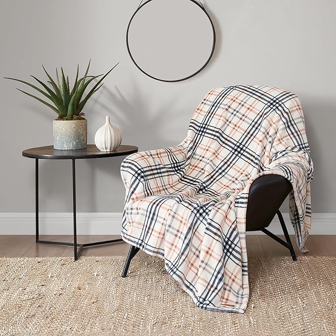 Lucky Brand Camper Plaid Beige 50"X70" Cozy Plush Blanket - Premium Microfiber Throw for Luxurious Comfort and Style
