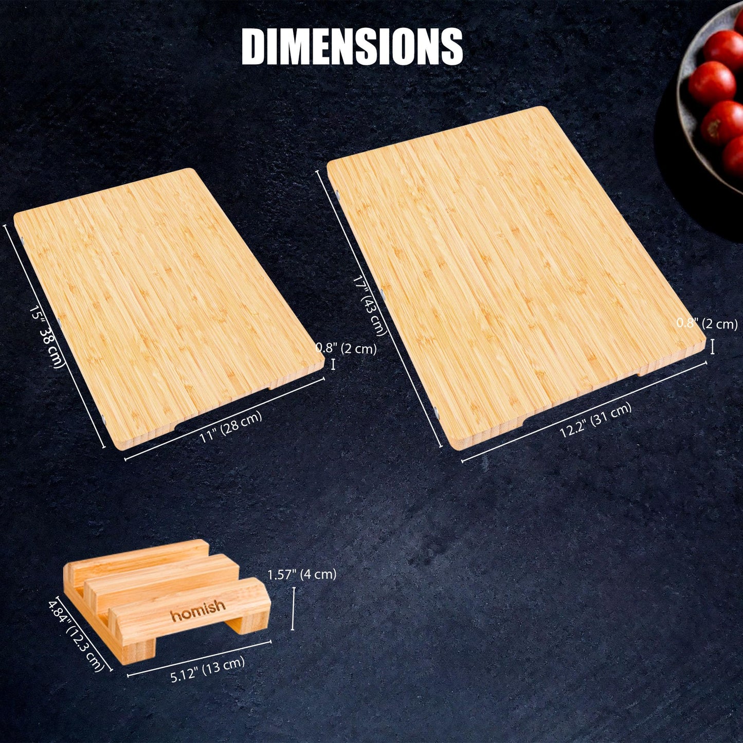 Bamboo Cutting Boards Set with Stand - 3 Piece Charcuterie Board with Handle, Truly Glue Free, Non Toxic Wood Chopping Serving Boards for Kitchen Gift Set - Dishwasher Safe [New 2026 Upgrade]