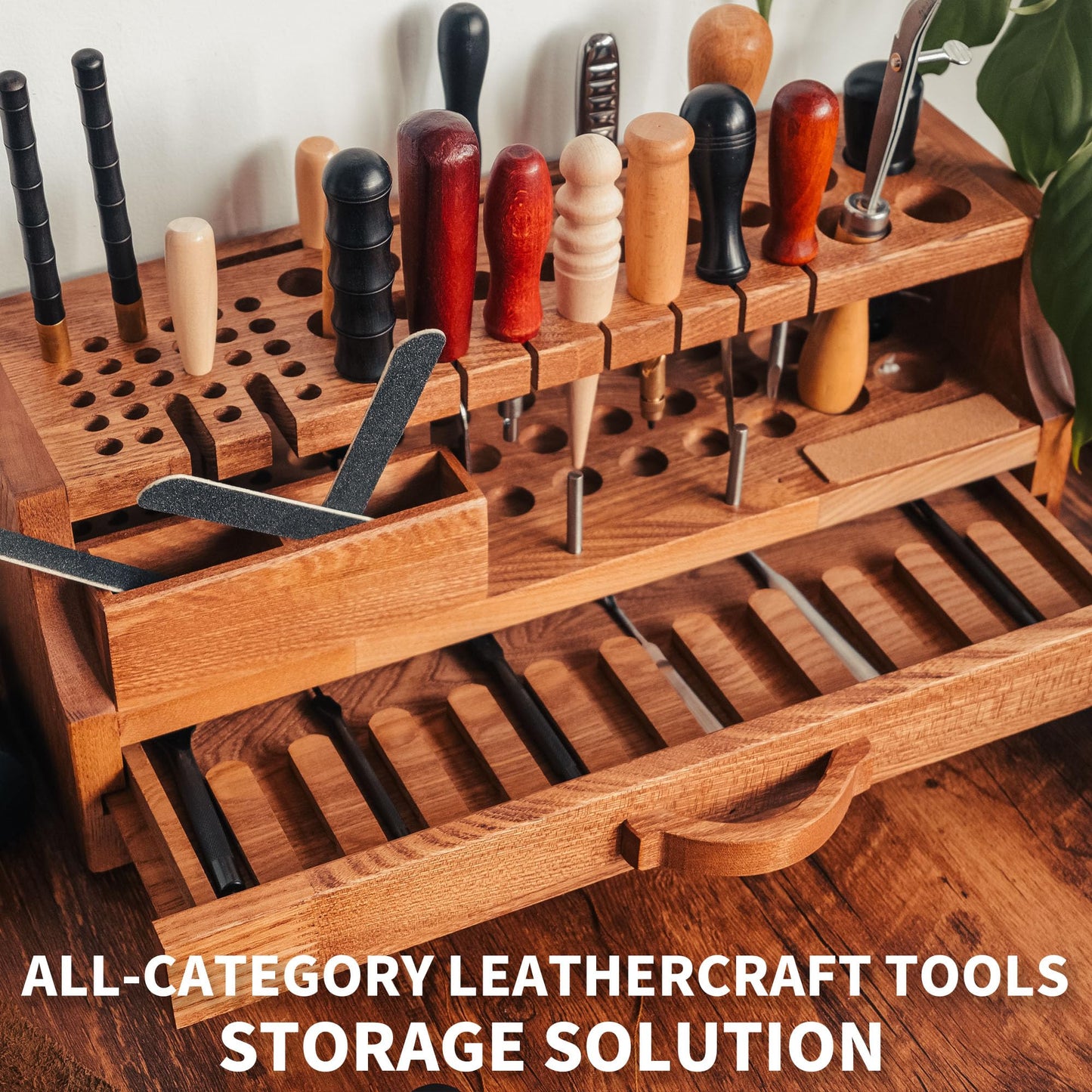 Onesince Oversized Leather Working Tool Holder, Solid Wood Leather Tool Holder, Punch Holder, Leather Tool Holders Organizers, Leather Working Tool Kit