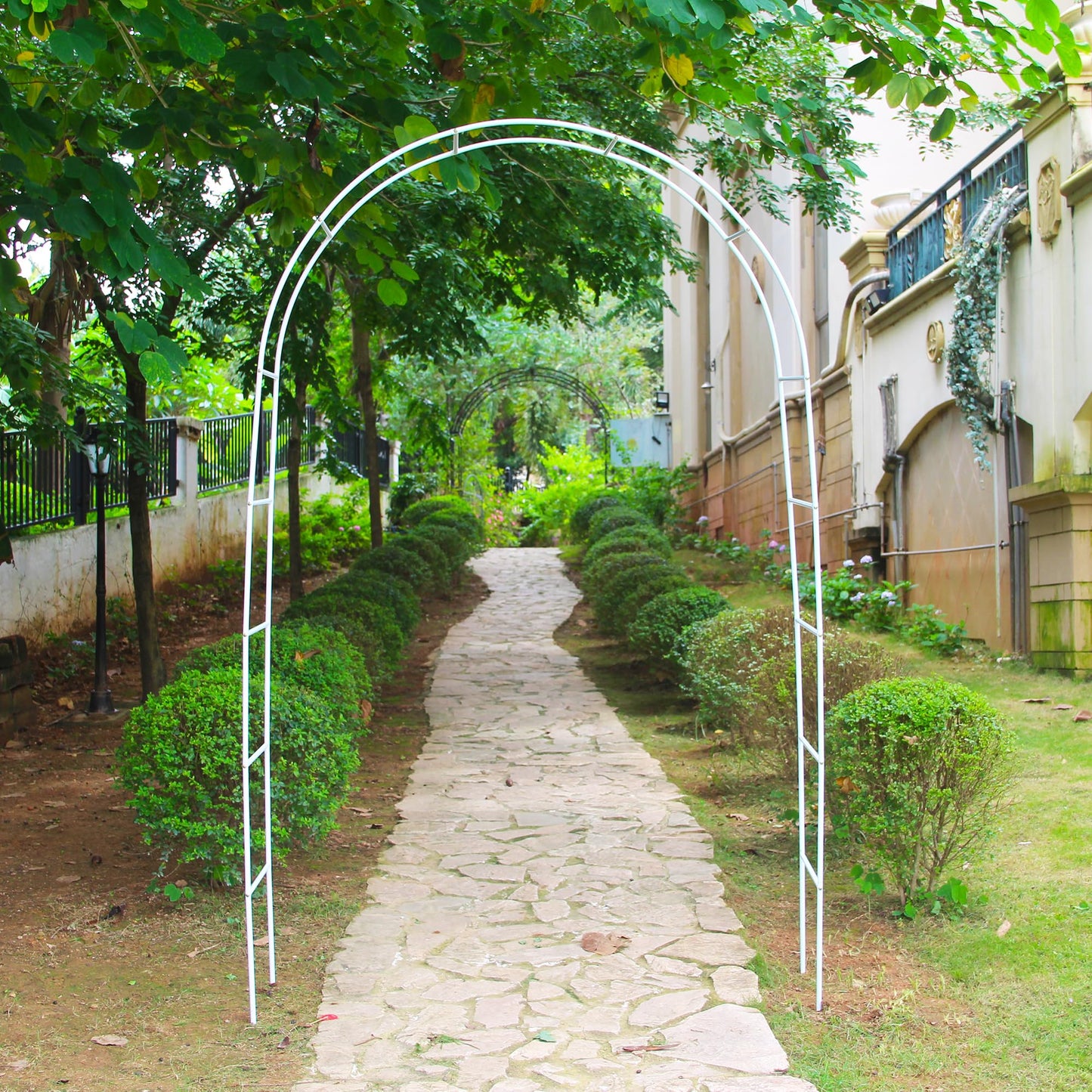7.9 Ft H x 4.6 Ft W White Metal Pergola Arbor for Various Climbing Plant Wedding Garden Arch Bridal Party Decoration Wide Arbor