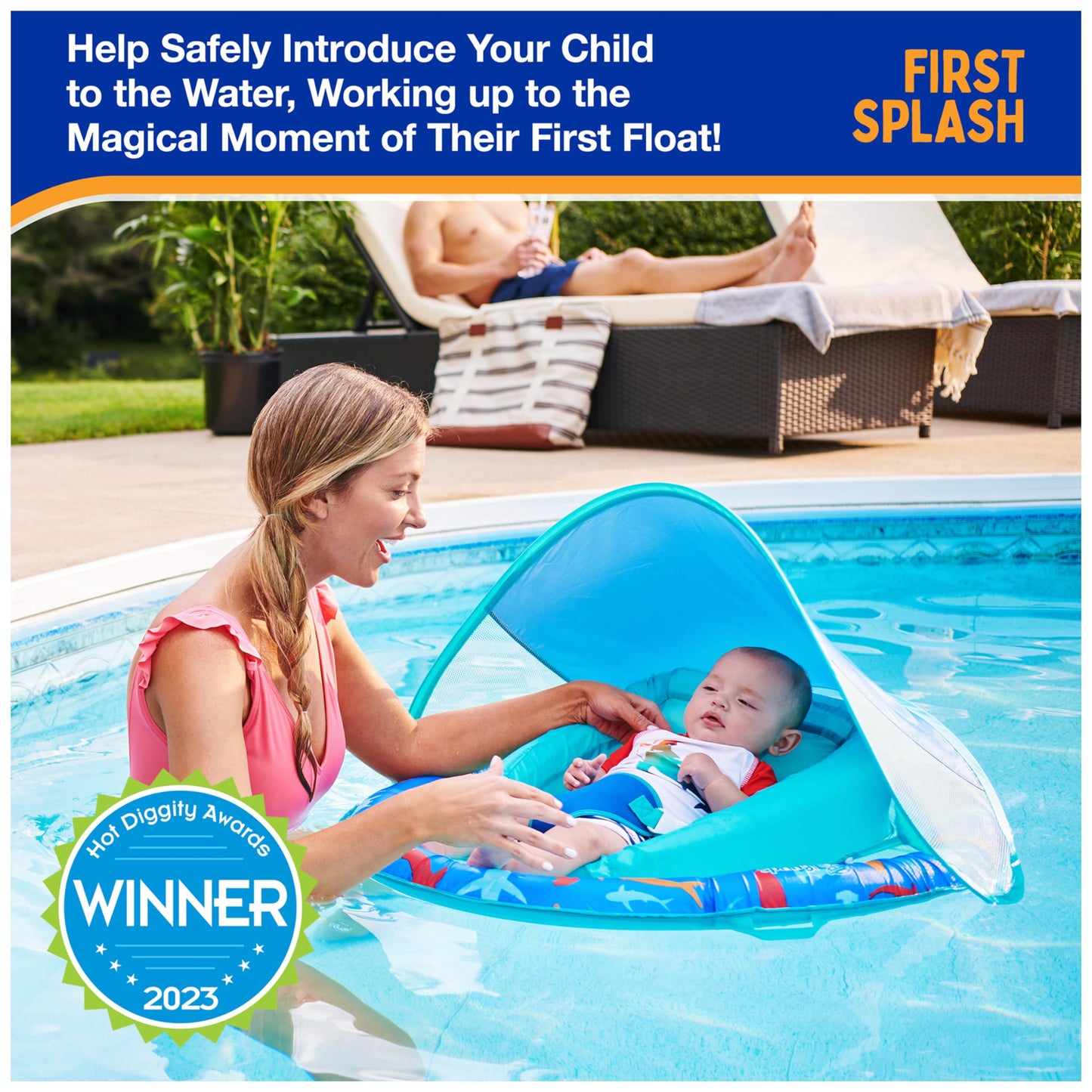 SwimWays Infant Spring Float, Baby Pool Float with Canopy, Swimming Pool Accessories for Kids 3-9 Months, Shark