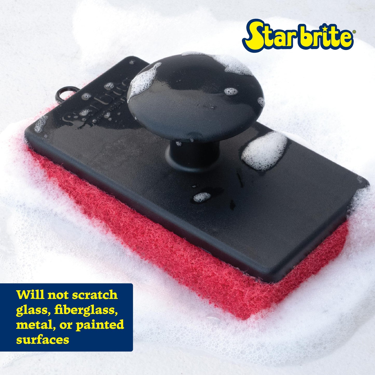 STAR BRITE All-Purpose Medium (Red) Scrubber Pad - Available in Medium, Fine & Coarse Textures with Ergonomic Handle for Boats, Teak, and Outdoor Cleaning (040021P)