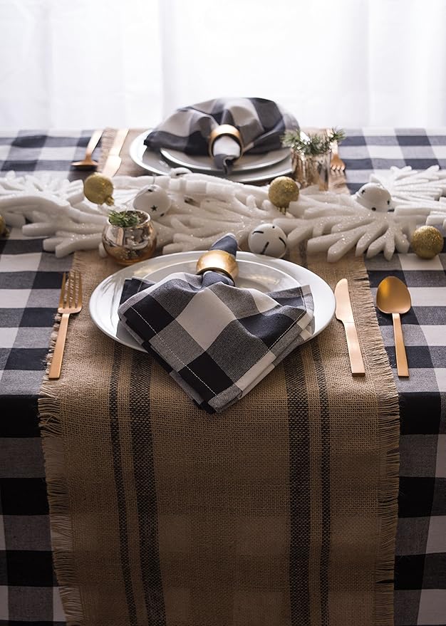DII Jute Burlap Collection Kitchen Tabletop, Table Runner, 14x72, Double Border Gray