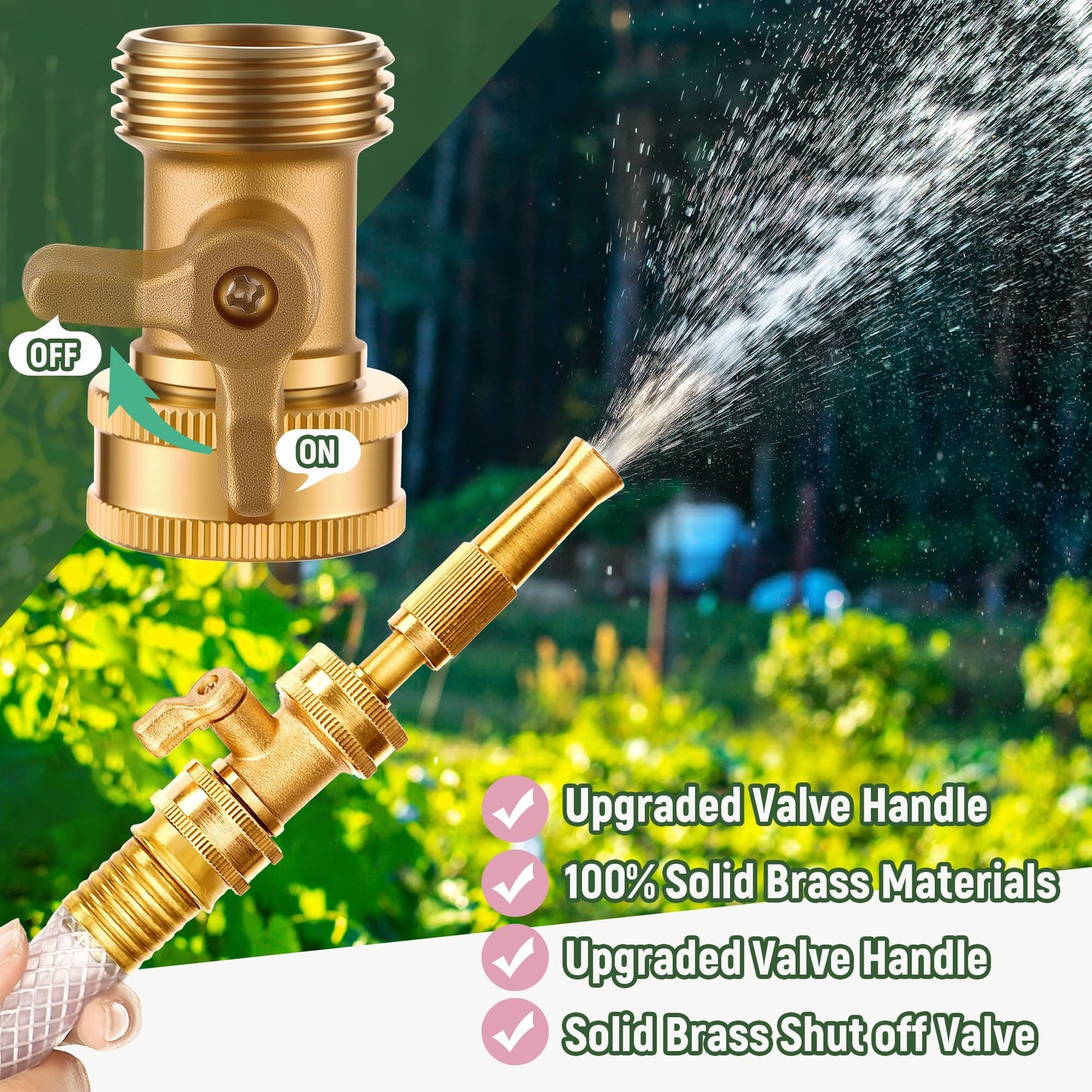 Dunkive Adjustable Twist Hose Nozzle, Heavy duty Brass Garden Hose Nozzle, Solid Shut off Valve, Varied Water regulation mode, Leakproof Design 3/4" GHT Connector with 5 Extra Rubber Washers