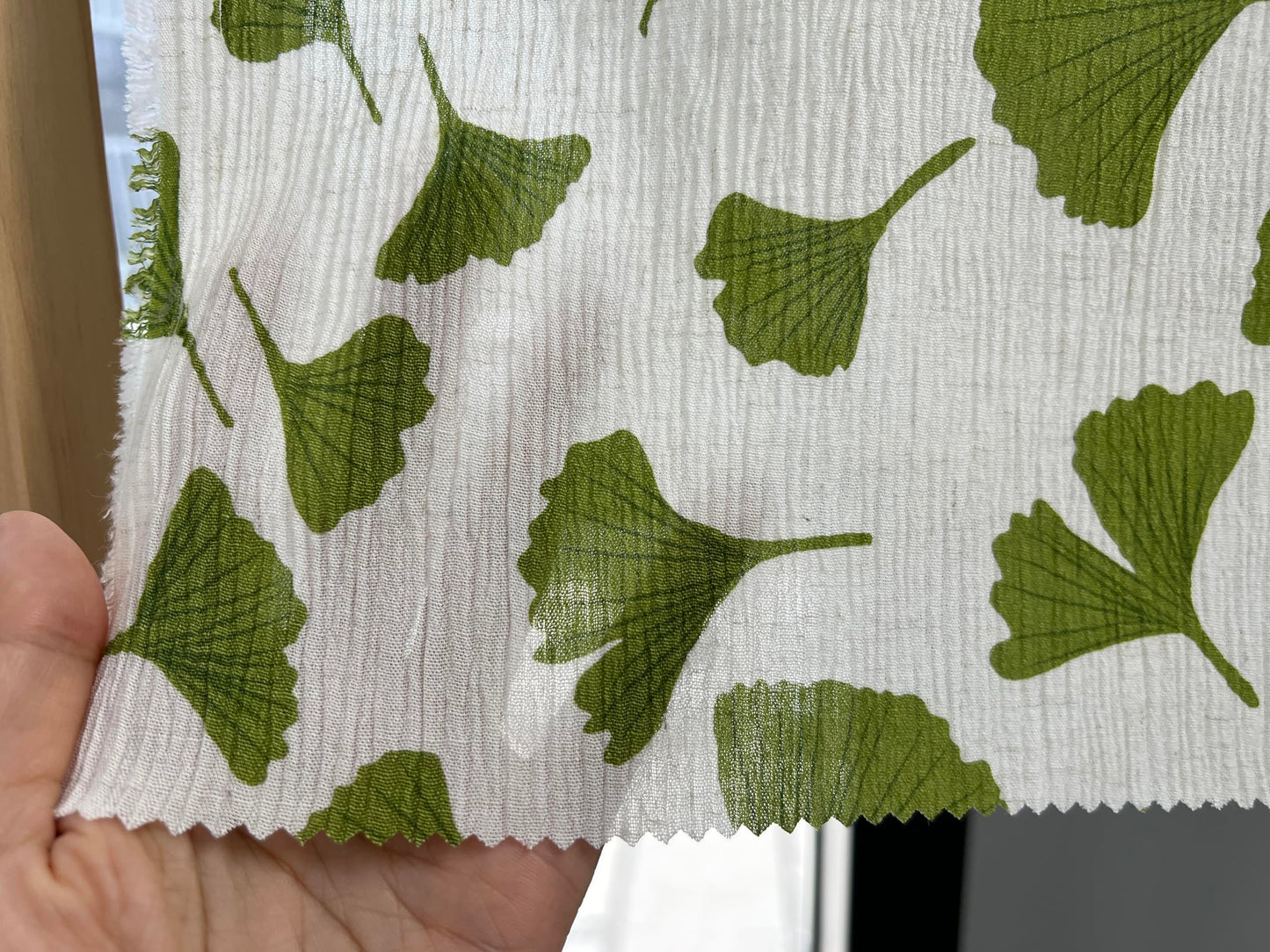 Linen Rayon Blend Fabric by The Linen Lab – Lightweight, Soft, 42"~43" Wide, Pre-Washed Material for Sewing, Clothing, Crafts & DIY (1 Yard pre Cut, Green Ginkgo with Subtle Wrinkle Effect)