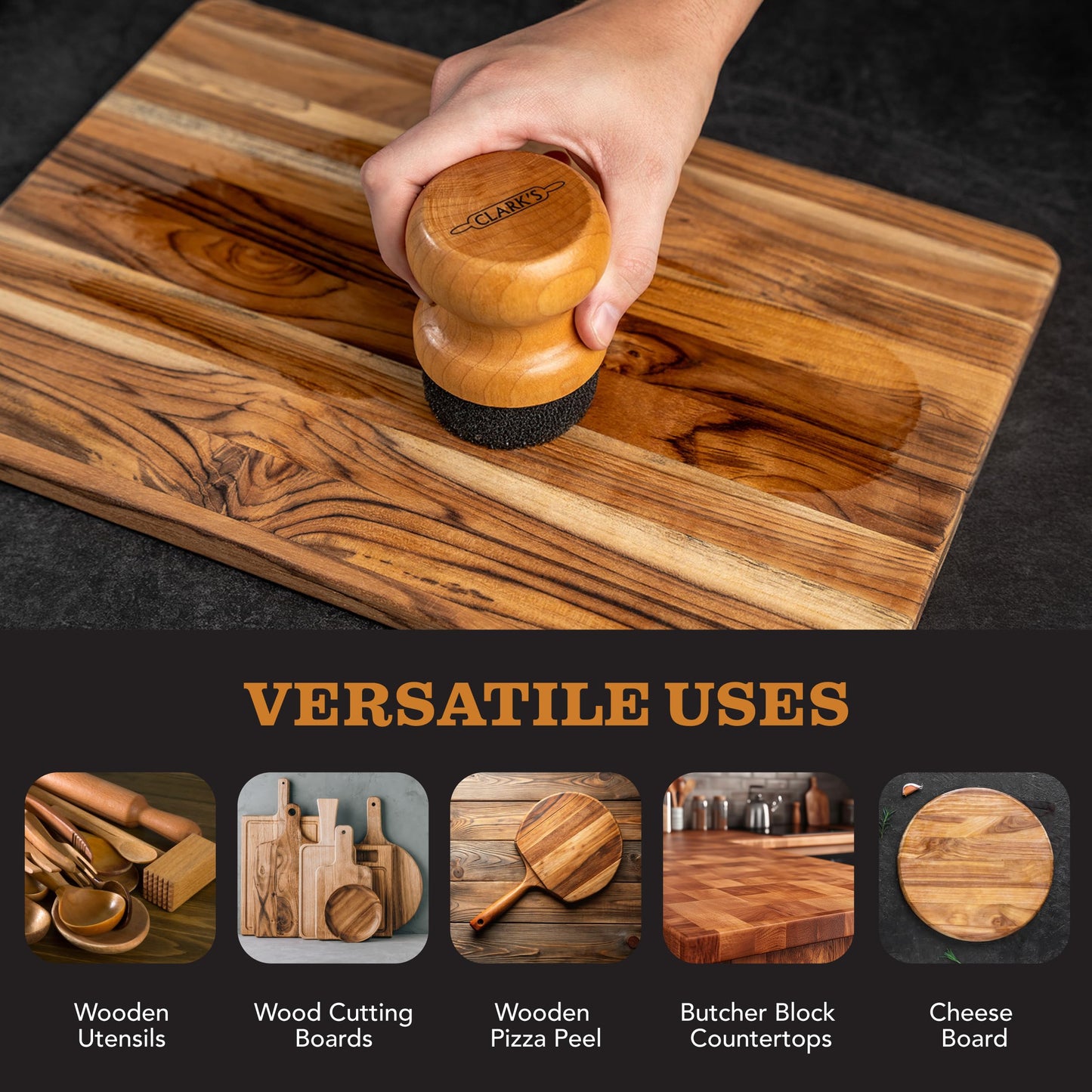 CLARK'S Food Grade Mineral Oil & Wax Applicator for Round Wood Cutting Board, Butcher Blocks, Bamboo, and Utensils – USA Maple Construction