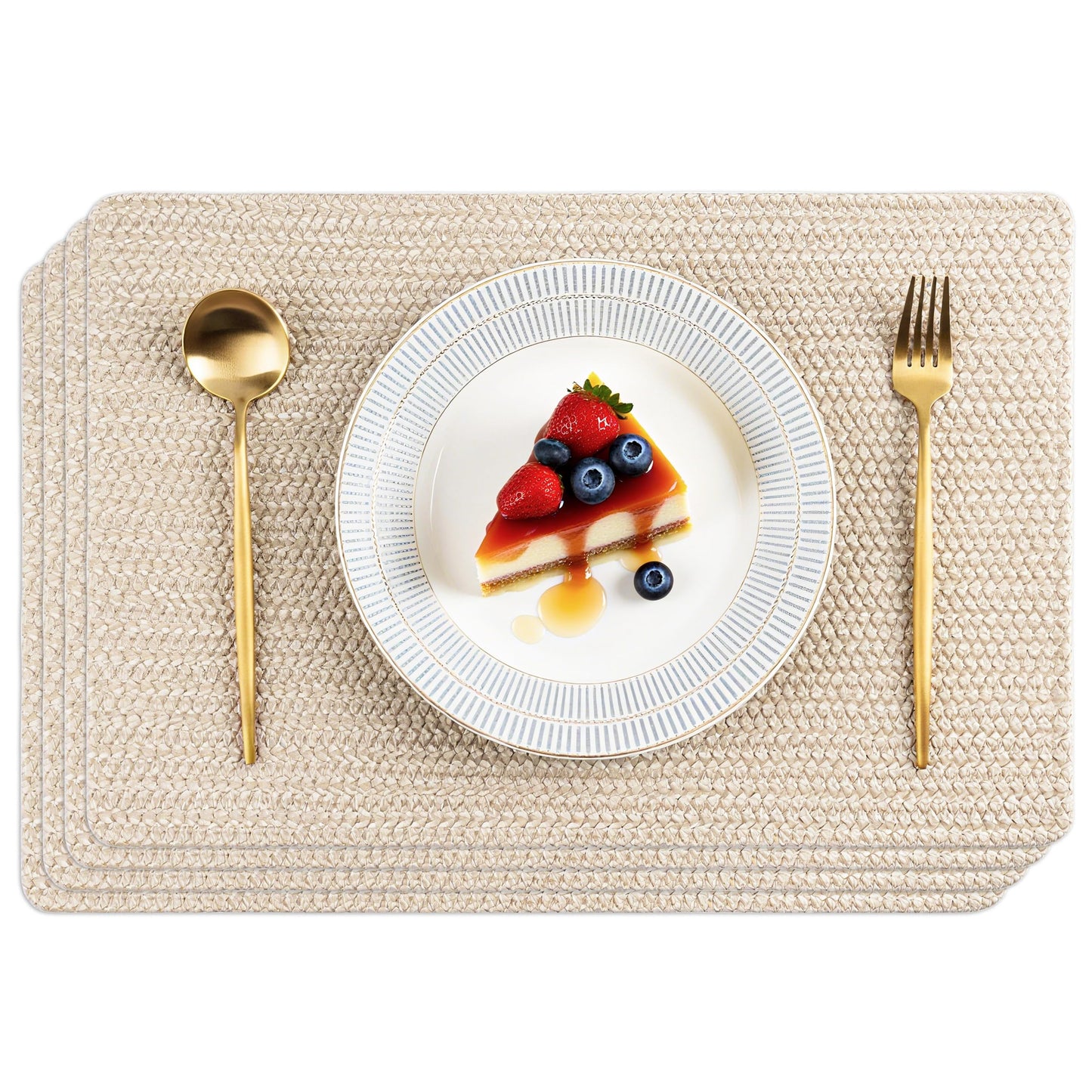 POLYTE Indoor/Outdoor Washable Woven Vinyl Table Dining Placemats, Set of 4