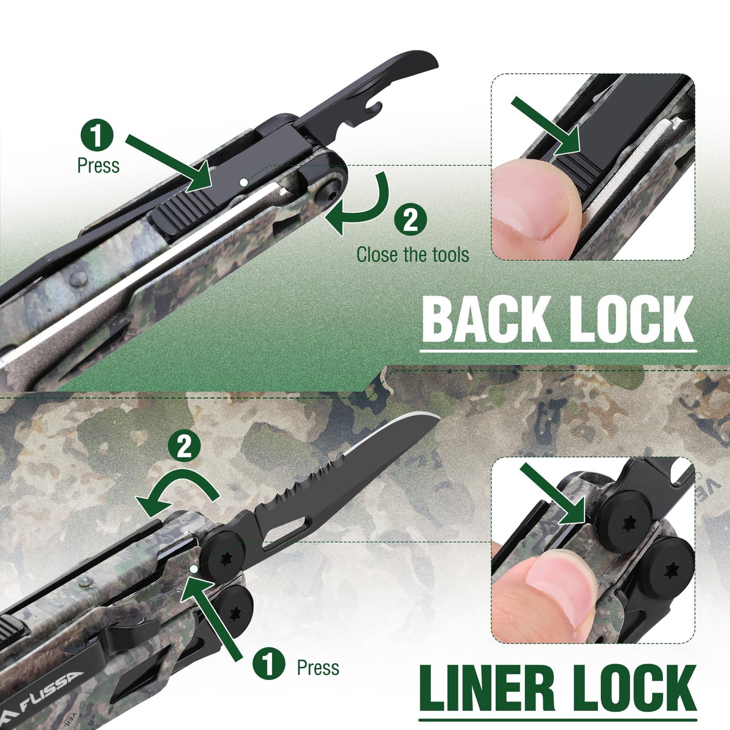 FLISSA Multitool, 18 in 1 Camo Multitool Pliers with Fire Starter, Window Breaker, Whistle, Stainless Steel EDC Gear with Sheath - Perfect for Survival, Simple Repair, Camping